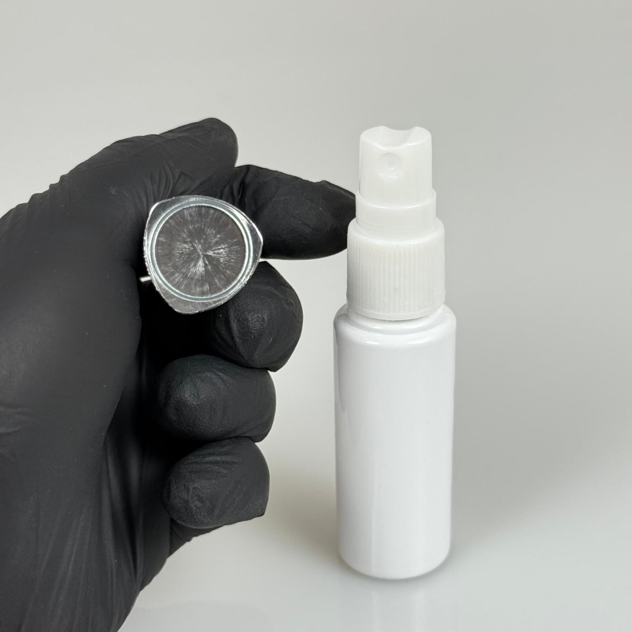 30 ML PET KOLONYA, PARFÜM VB ŞİŞELERİ - METAL ALÜMİNYUM GÜMÜŞ KAPAK + VİDALI SPREY + 30 CC BEYAZ SHOT ŞİŞE SET TAKIM