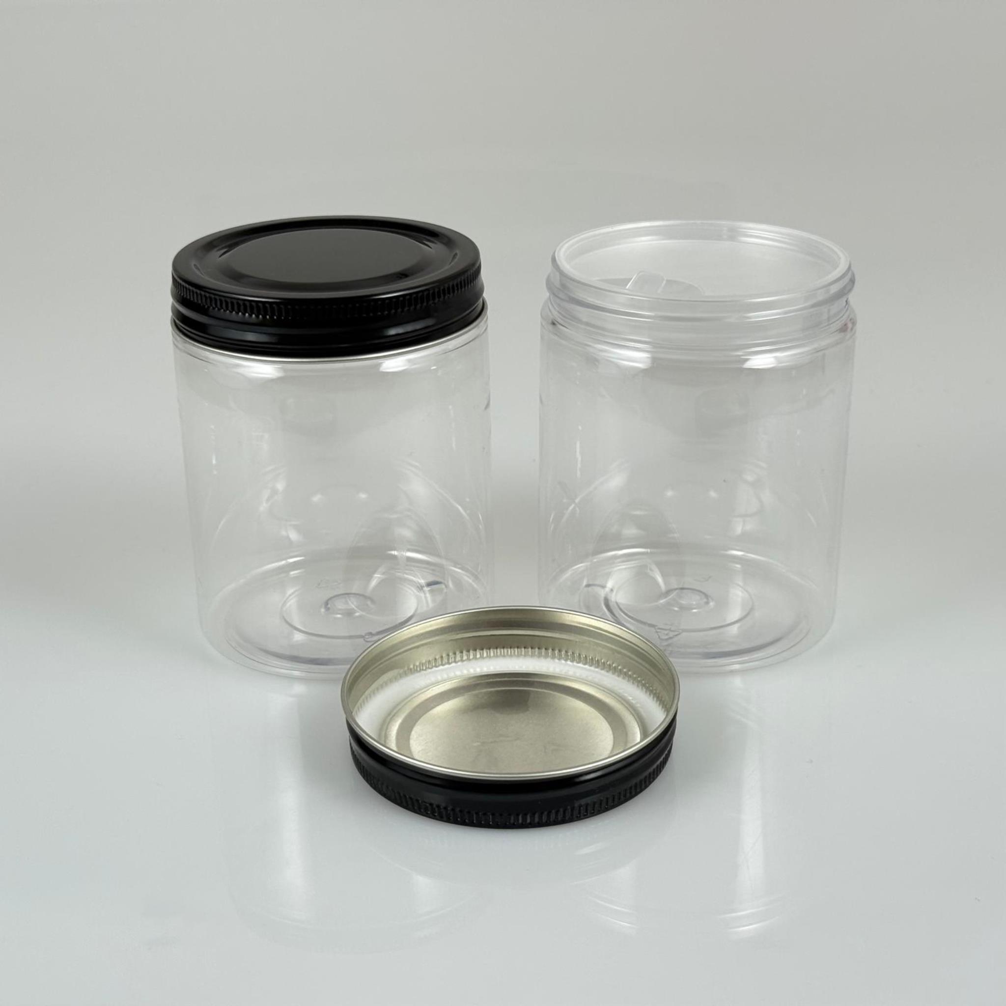 300 ML SERT PET KAVANOZ + SİYAH METAL KAPAK + İÇ TIPA - 300 CC KALIN ŞEFFAF PLASTİK KAVANOZ SİYAH METAL KAPAKLI İÇ TIPALI TAKIM - KREM KAVANOZLARI