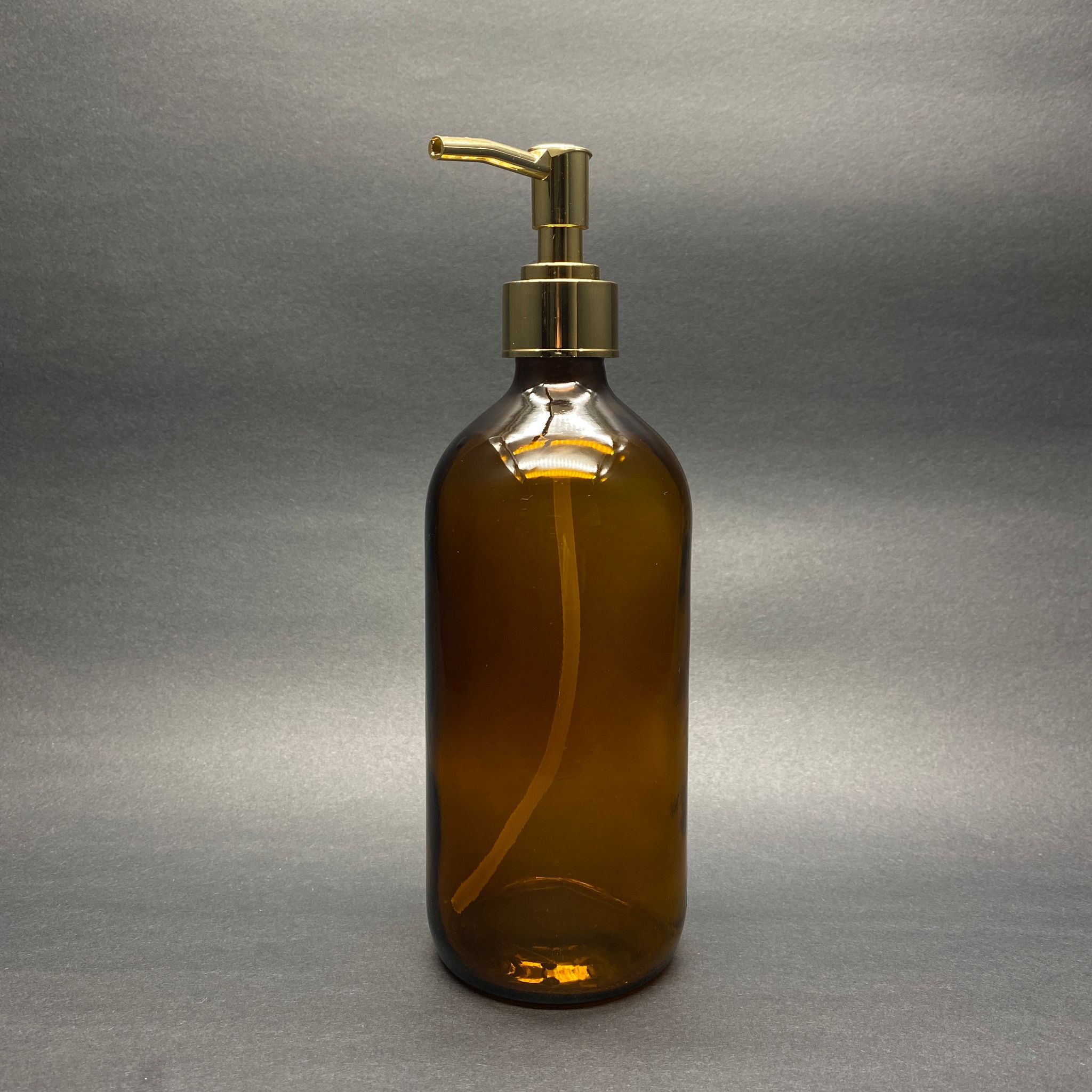 GOLD POMPALI SIVI SABUN ŞİŞESİ - 500 ML POMPALI AMBER CAM ŞİŞE