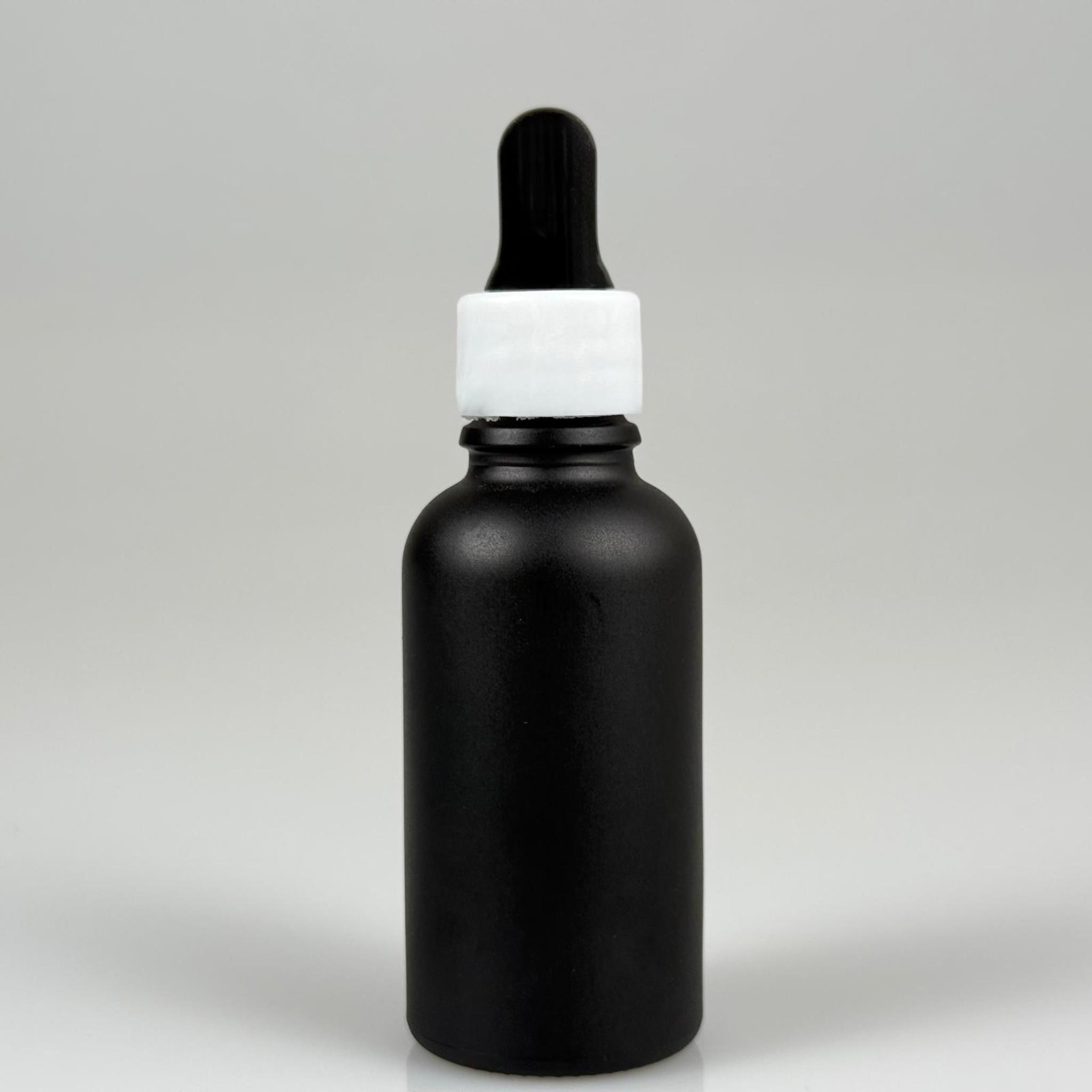 30 CC MAT SİYAH İNCE UÇLU CAM DAMLALIKLI ŞİŞE - SİYAH EMZİK + BEYAZ DÜZ KAPAK + CAM PİPET TAKIM - 30 ML MAT SİYAH DAMLALIKLI ŞİŞE SETİ