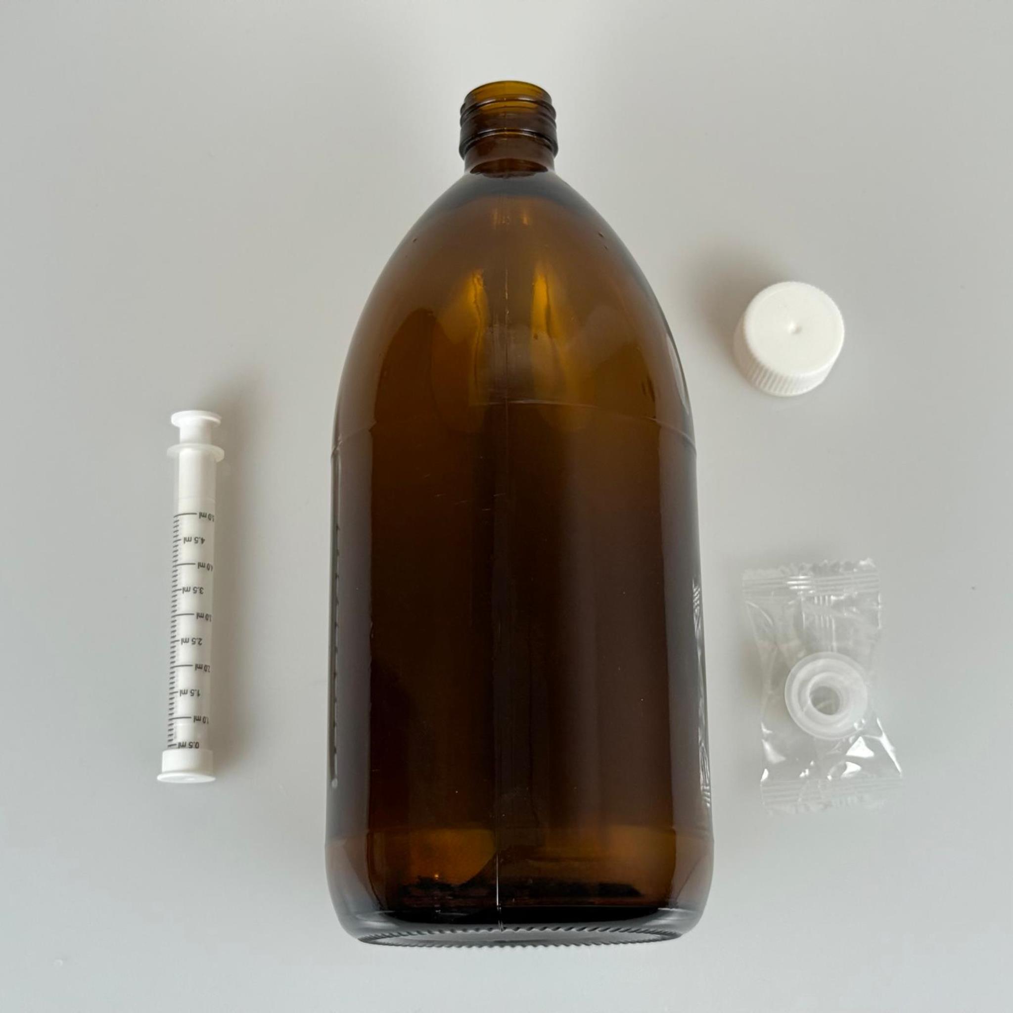 1000 ML CAM ECZA ŞİŞESİ + 5 ML DOZAJ PİPETİ + DOZAJ TIPASI + CONTALI PLASTİK KAPAK TAKIM