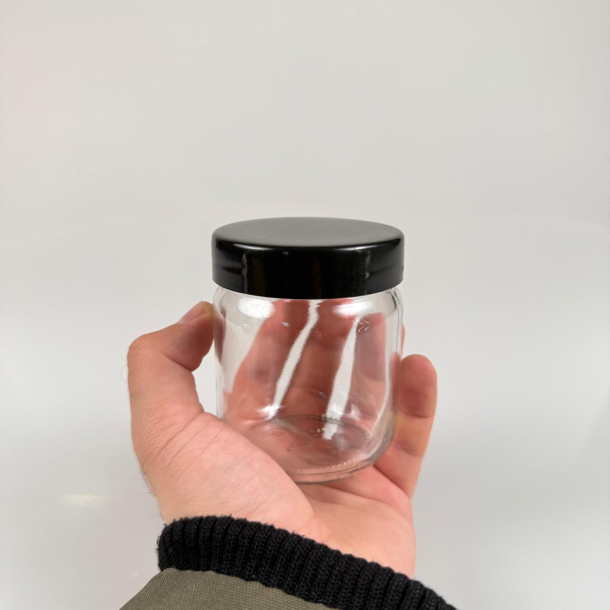 210 CC CAM KAVANOZ + SİYAH PLASTİK KAPAK - 210 ML PLASTİK KAPAKLI CAM KAVANOZ