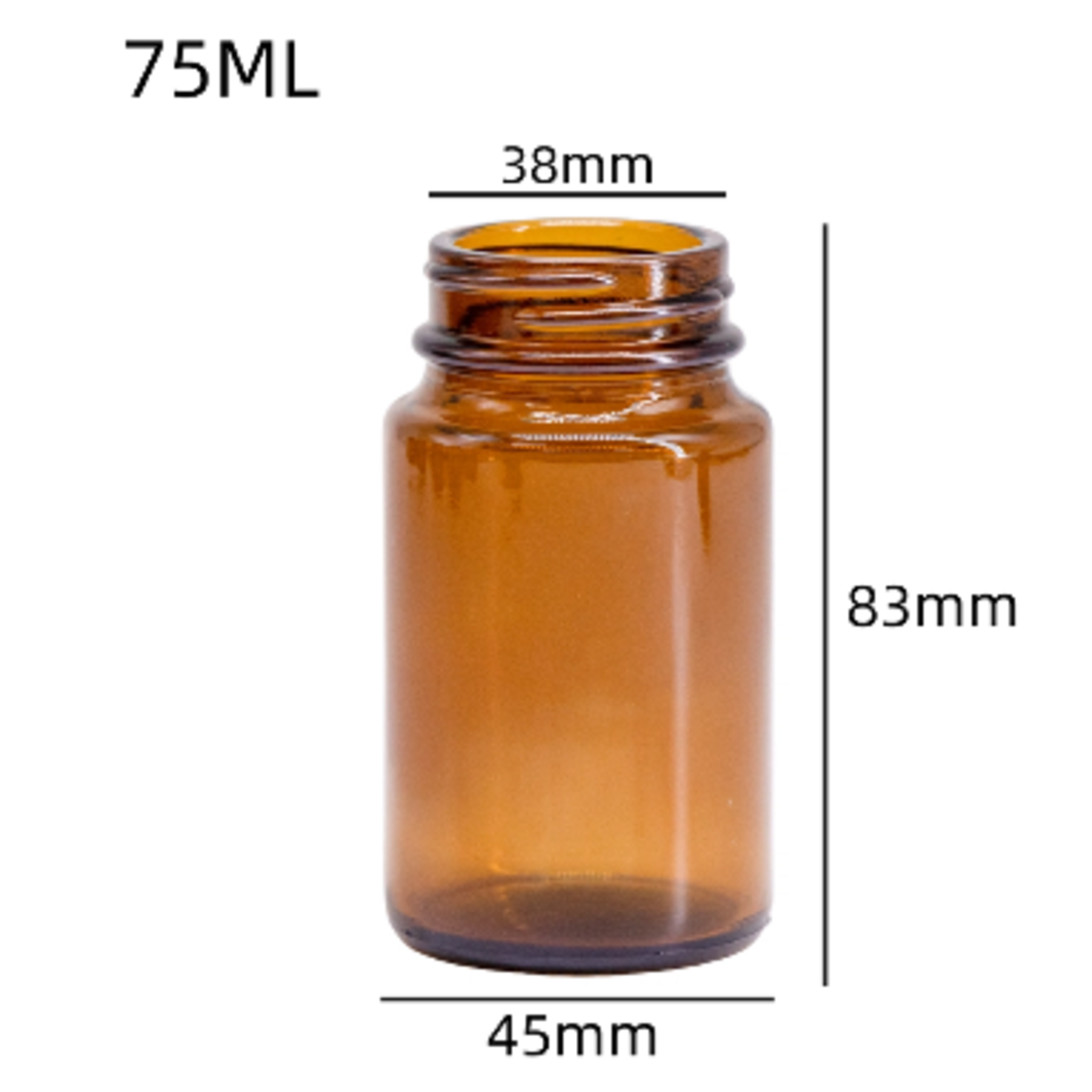 75 CC AMBER CAM TABLET ŞİŞESİ - KAPAKSIZ - 75 ML KAPSÜL ŞİŞESİ - GENİŞ AĞIZLI İLAÇ ŞİŞESİ - TABLET KAVANOZU