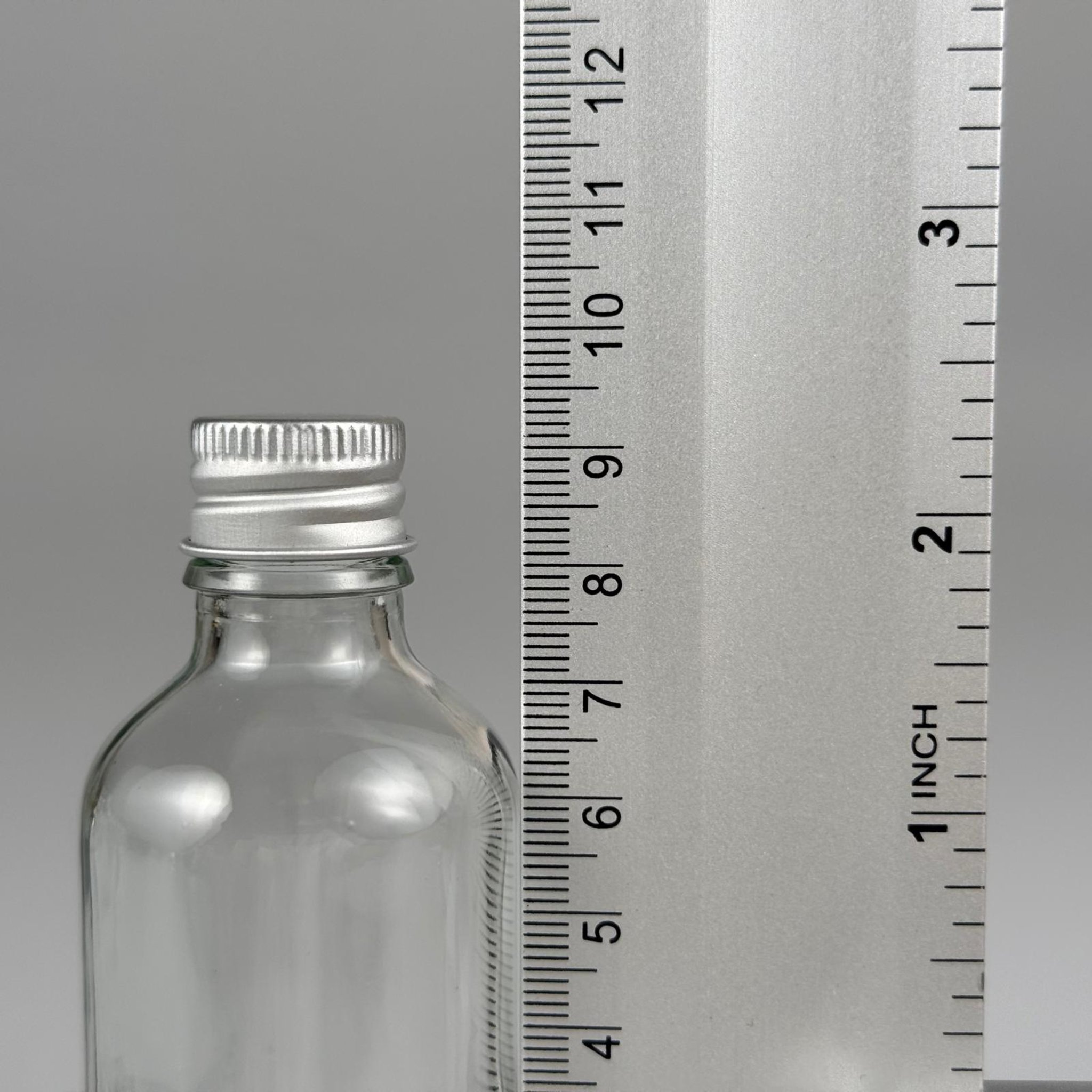 50 CC ŞEFFAF CAM ŞİŞE + KÖPÜK CONTALI GÜMÜŞ ALÜMİNYUM METAL KAPAKLI TAKIM - 50 ML ŞEFFAF CAM ŞİŞE