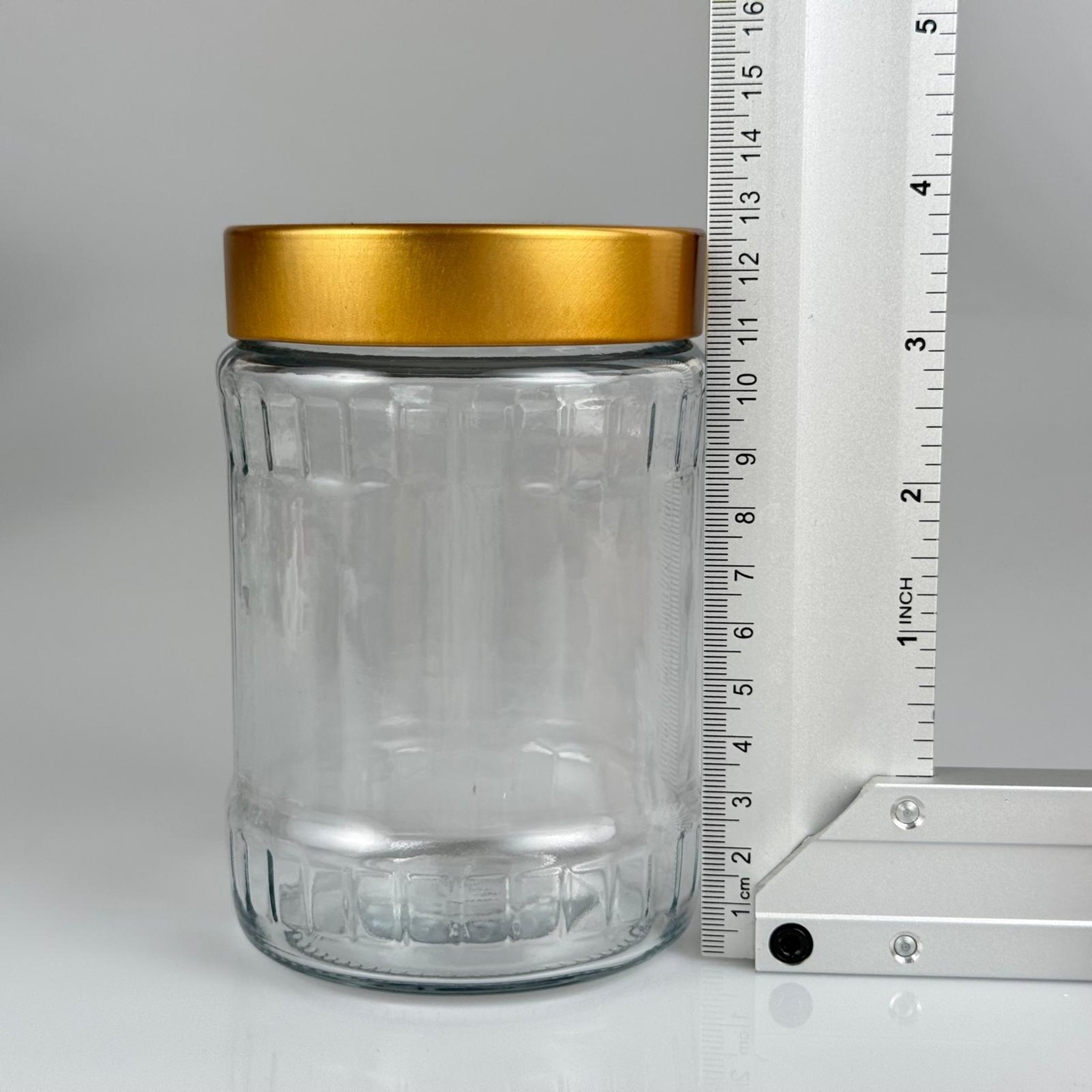 580 CC FASİT CAM KAVANOZ - GOLD DERİN LÜX METAL KAPAKLI  - 580 ML AKILLI KAPAKLI FACET CAM KAVANOZ