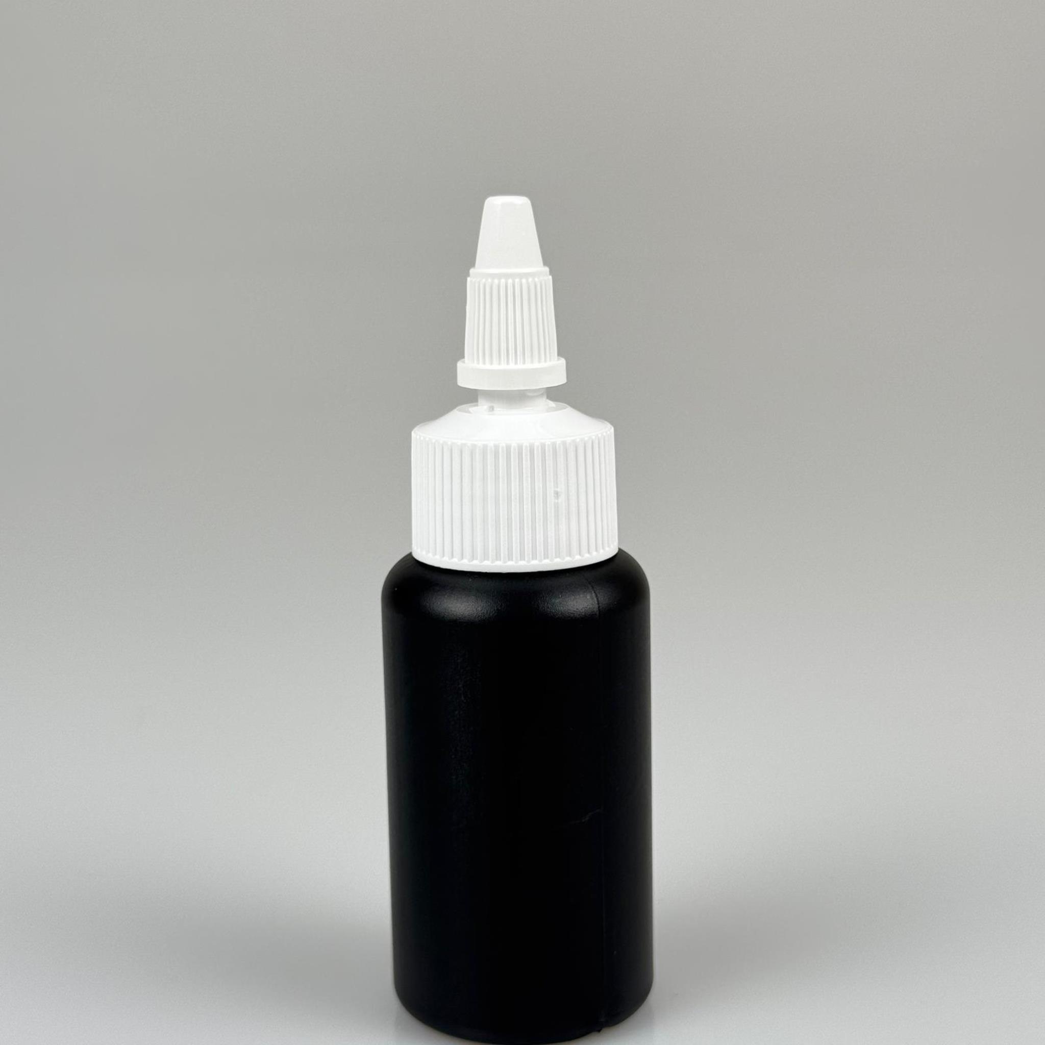 YAĞ, SOS, ACI SOS, SİRKE, SRIRACHA, MÜREKKEP, TUTKAL AKITICI VB BOŞ ŞİŞELERİ - BEYAZ SİVRİ TWİST AKITICI KAPAK + 50 ML SİYAH POLİETİLEN PLASTİK ŞİŞE TAKIM