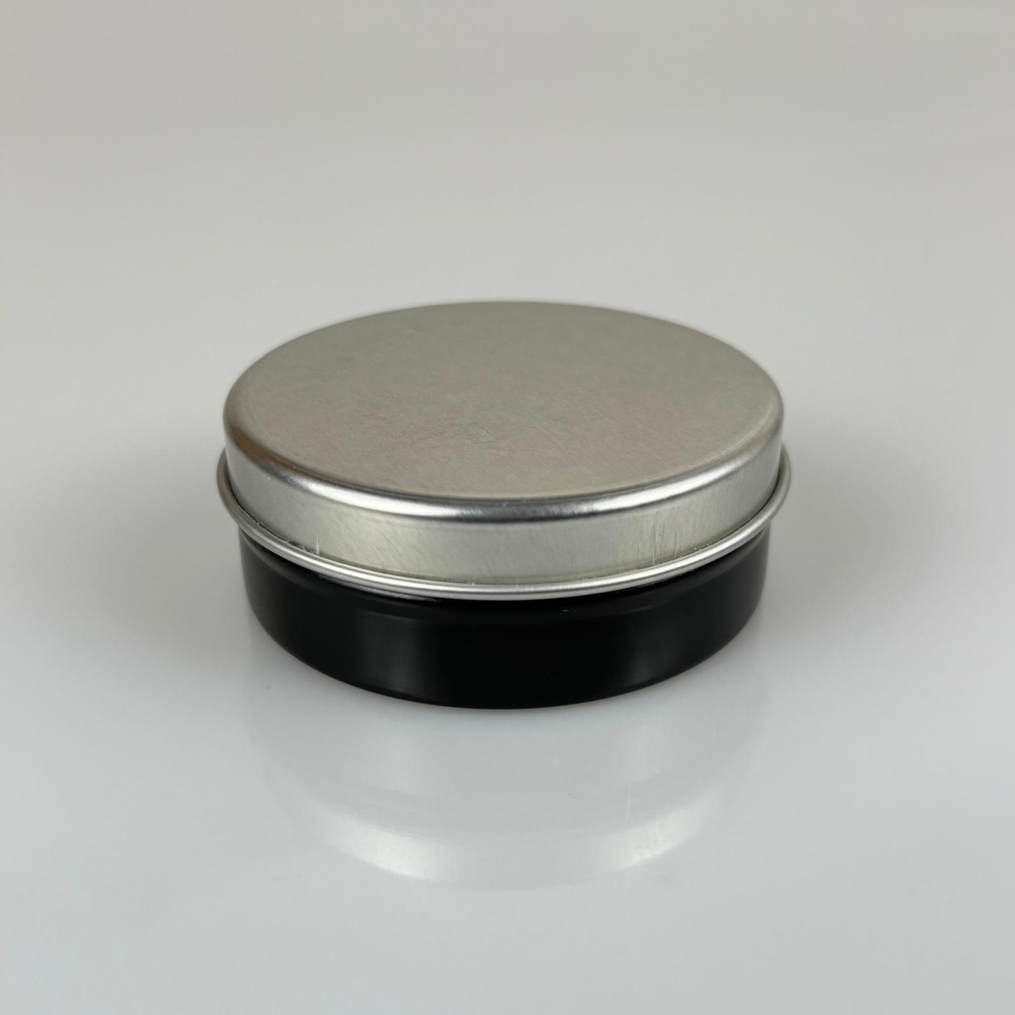 100 CC TENEKE KUTU - SİYAH - GÜMÜŞ KAPAKLI - METAL AMBALAJ - MUM TENEKESİ 77 X 28 MM