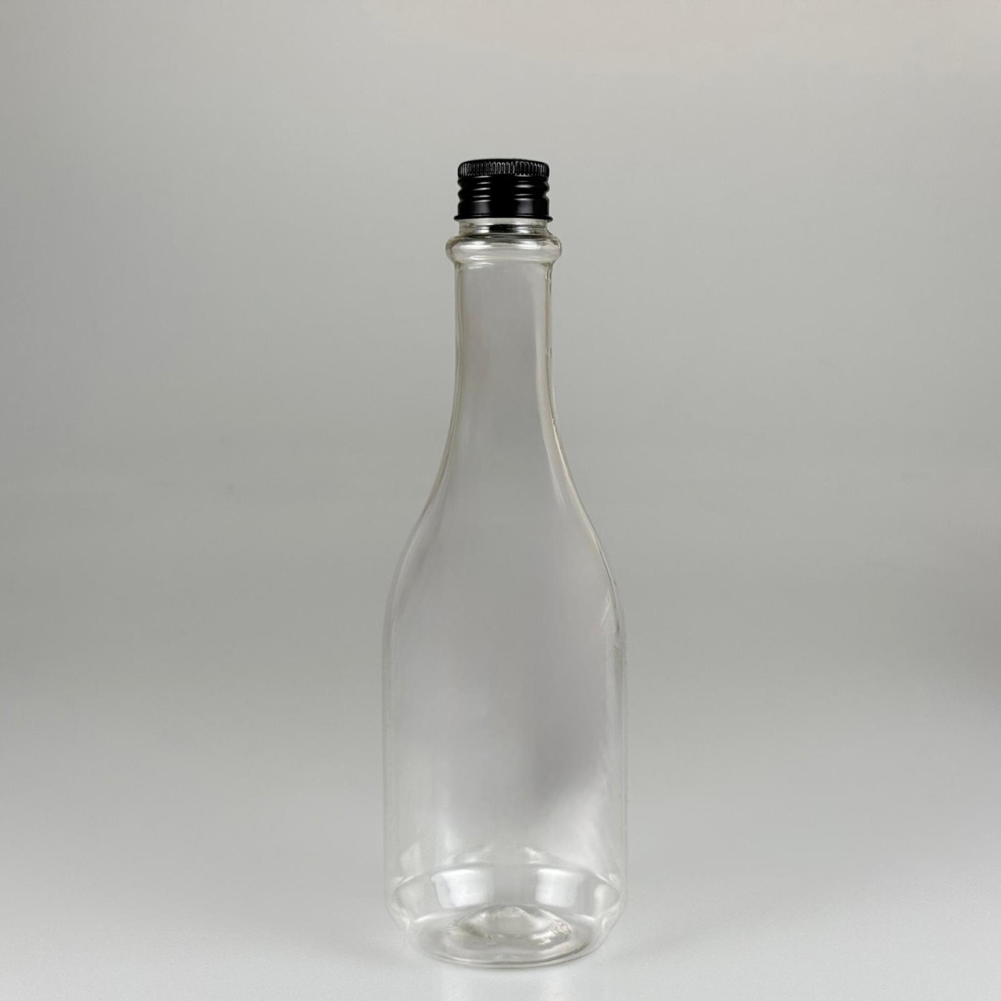 400 CC ŞEFFAF ELİT MODEL PET ŞİŞE (24 AĞIZ) + KÖPÜK CONTALI SİYAH METAL ALÜMİNYUM KAPAK - 400 ML PALSTİK ŞİŞE