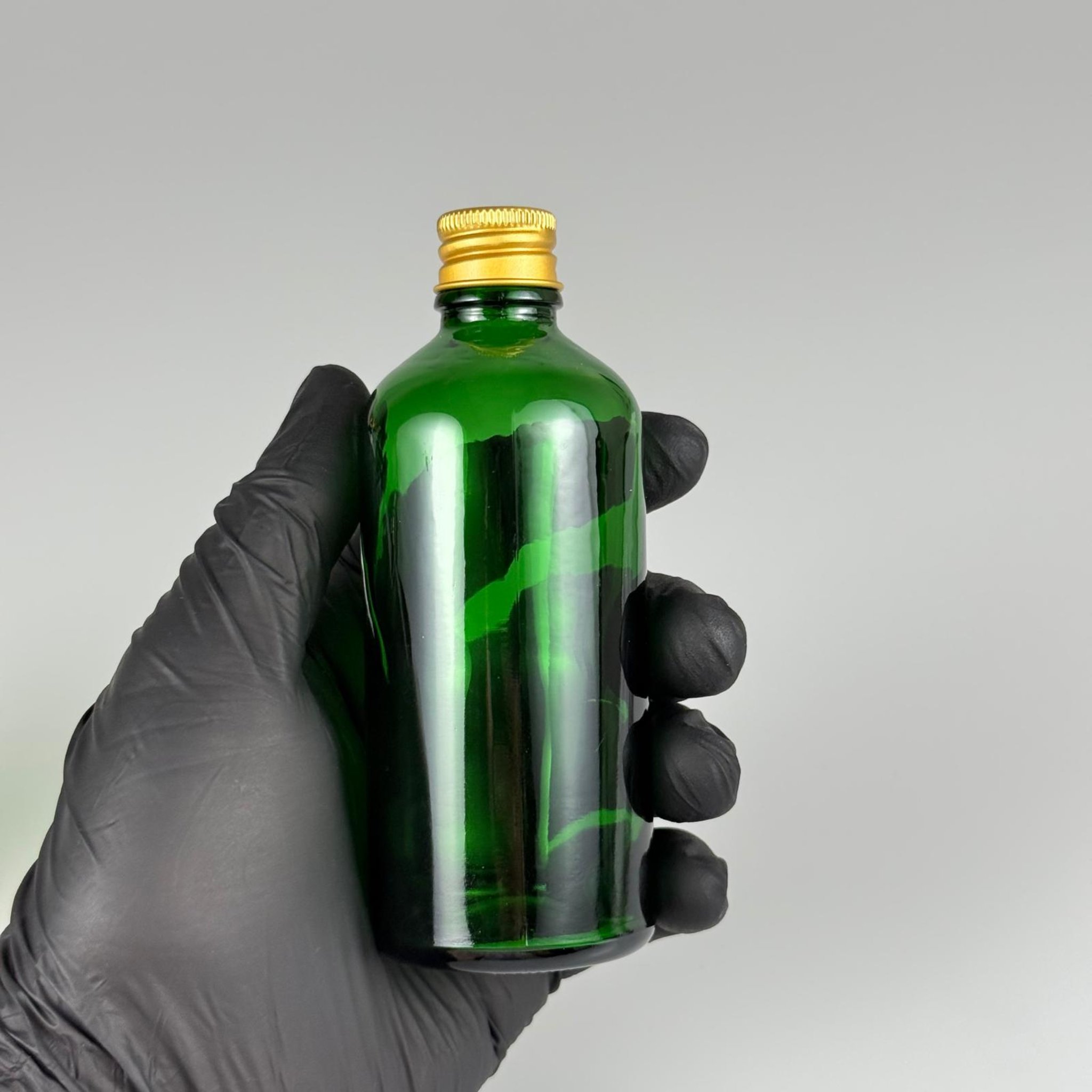 100 CC YEŞİL CAM ŞİŞE + KÖPÜK CONTALI GOLD ALÜMİNYUM METAL KAPAKLI TAKIM - 100 ML YEŞİL CAM ŞİŞE