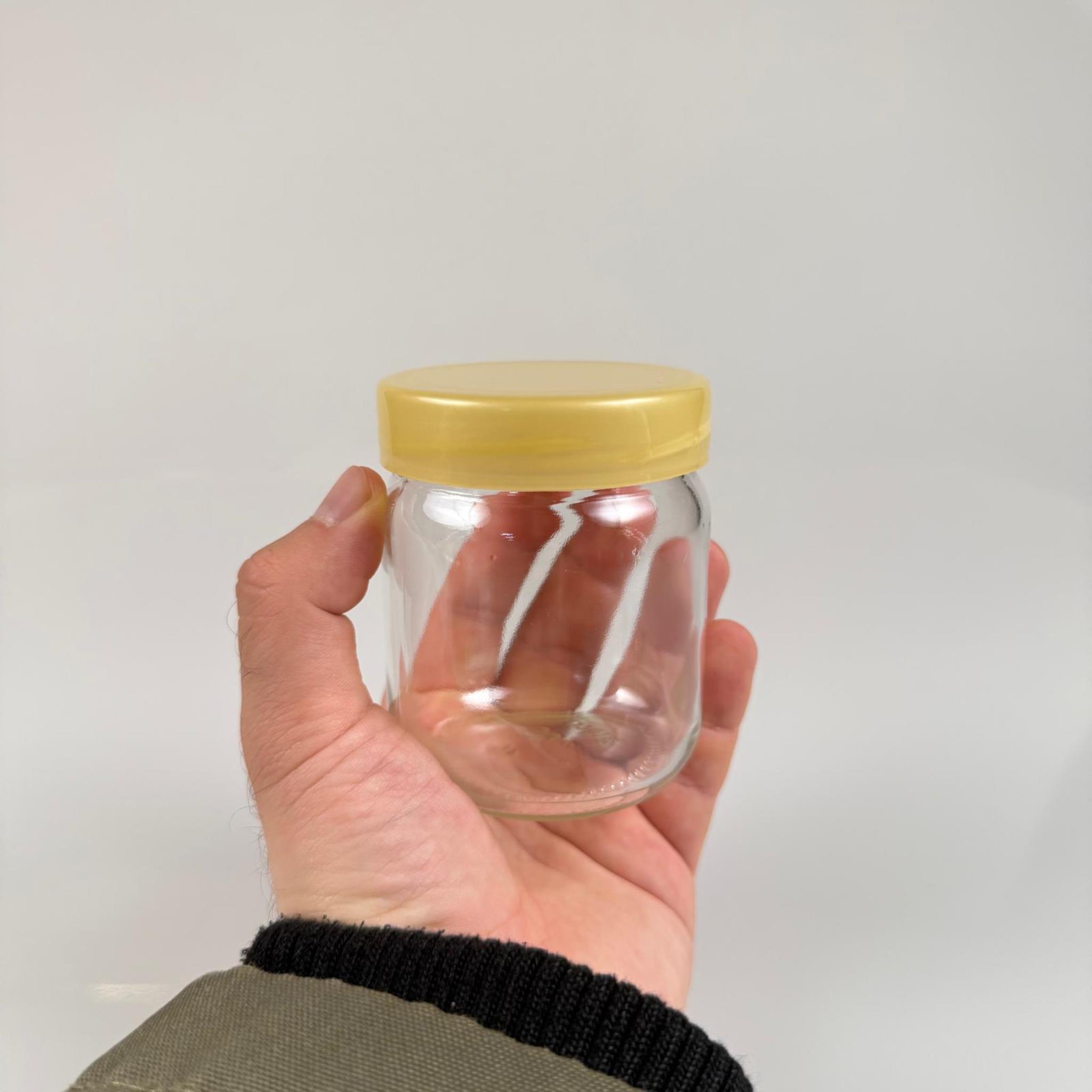 210 CC CAM KAVANOZ + GOLD PLASTİK KAPAK - 210 ML PLASTİK KAPAKLI CAM KAVANOZ