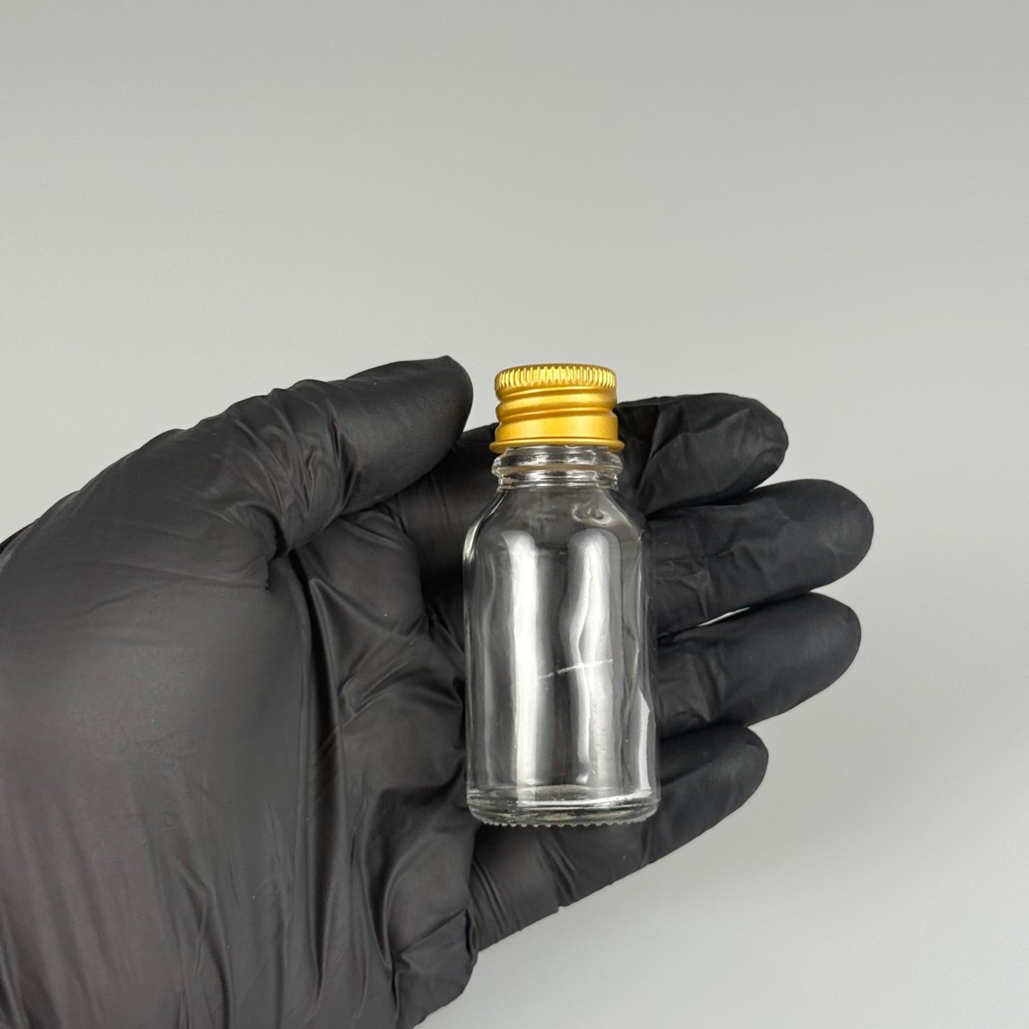 15 CC ŞEFFAF CAM ŞİŞE + KÖPÜK CONTALI GOLD ALÜMİNYUM METAL KAPAKLI + DAMLALIKLLI KOLONYA TIPALI TAKIM - 15 ML ŞEFFAF CAM ŞİŞE