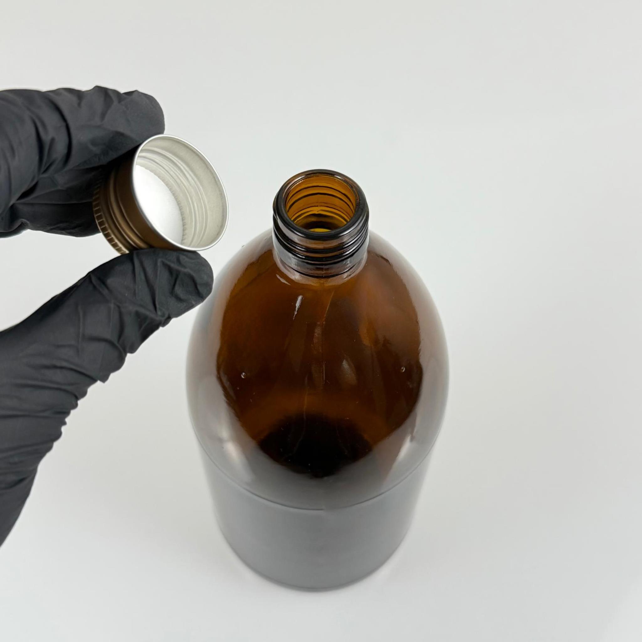 1000 CC AMBER TOMBUL ÖZEL SERİ CAM ŞİŞE - METAL ALÜMİNYUM GOLD KÖPÜK CONTALI KAPAKLI - 1000 ML CAM ECZA ŞİŞESİ - KAHVERENGİ