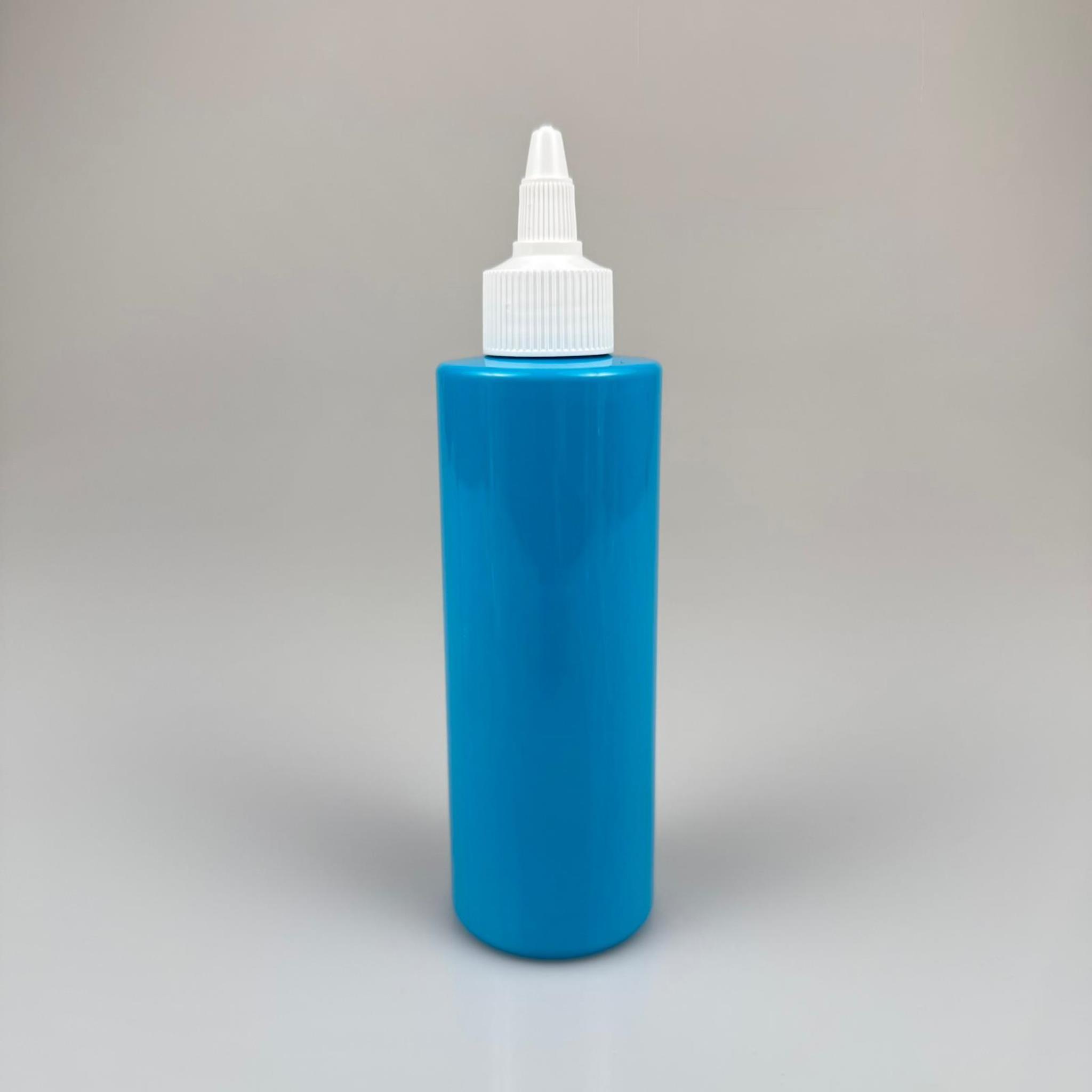 YAĞ, SOS, ACI SOS, SİRKE, SRIRACHA, MÜREKKEP, TUTKAL AKITICI VB BOŞ ŞİŞELERİ - BEYAZ SİVRİ TWİST AKITICI KAPAK + 200 ML MAVİ KÜT SERT PET PLASTİK ŞİŞE TAKIM