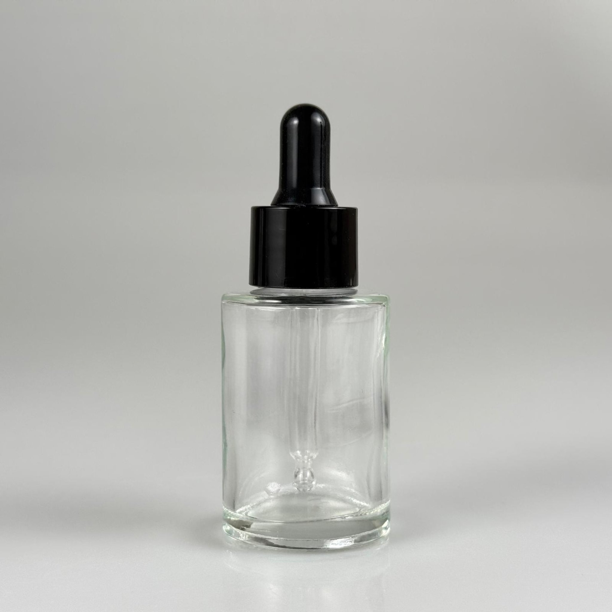 30 CC OMUZLU ŞEFFAF CAM ŞİŞE + SİYAH CAMDAMLALIKLI + SIYIRICI TIPALI TAKIM - 30 ML KÜT BOYUNLU CAM SERUM ŞİŞESİ