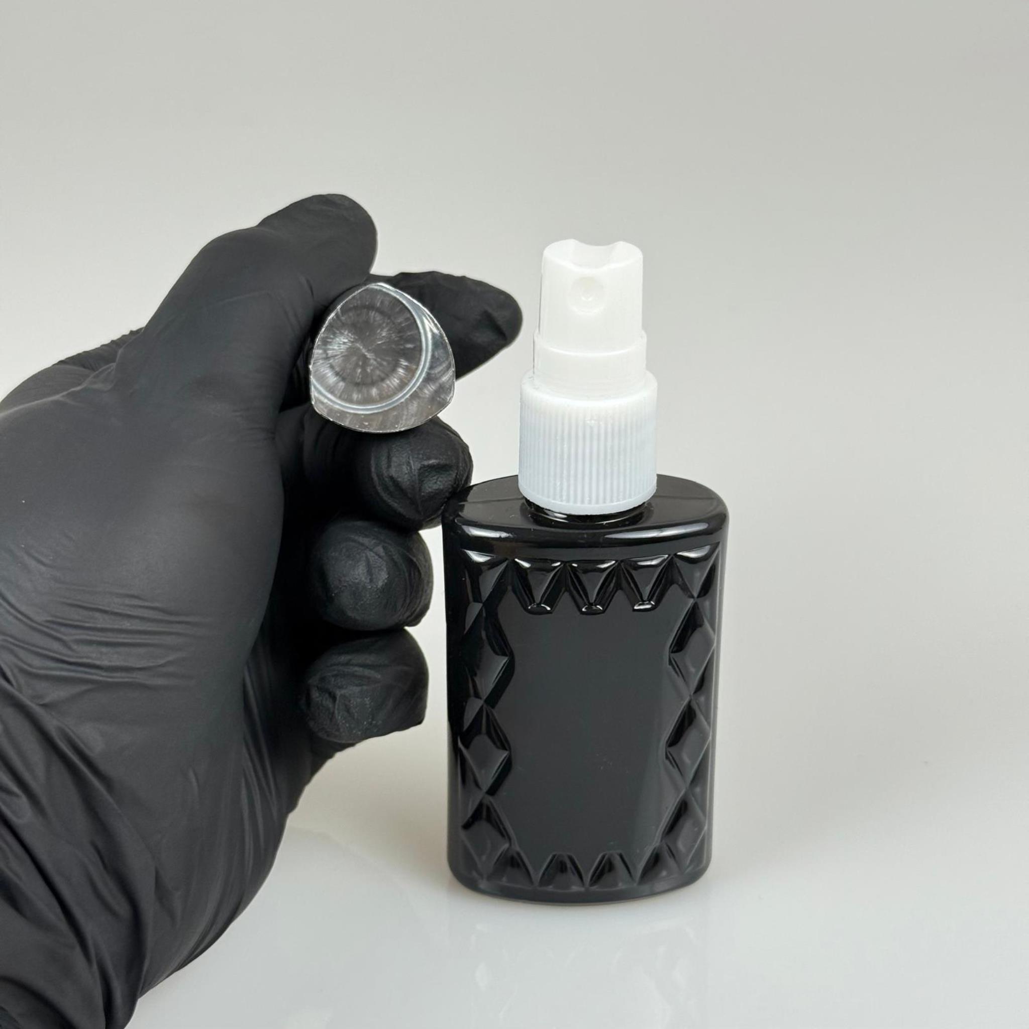 50 ML PET KOLONYA, PARFÜM VB ŞİŞELERİ - METAL ALÜMİNYUM GÜMÜŞ KAPAK + VİDALI SPREY + 50 CC KÖŞELİ SİYAH ŞİŞE SET TAKIM