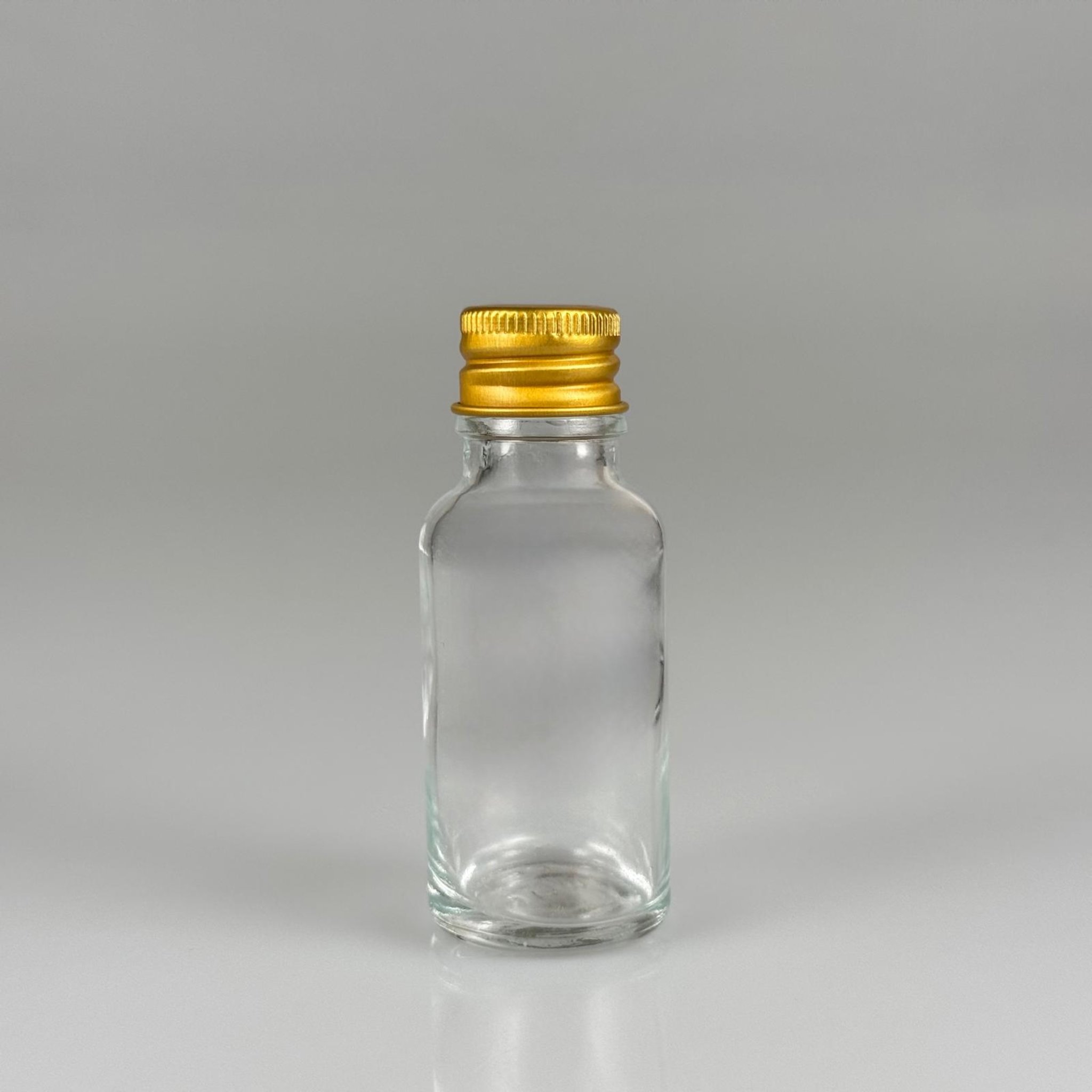 20 CC ŞEFFAF CAM ŞİŞE + KÖPÜK CONTALI GOLD ALÜMİNYUM METAL KAPAKLI TAKIM - 20 ML ŞEFFAF CAM ŞİŞE