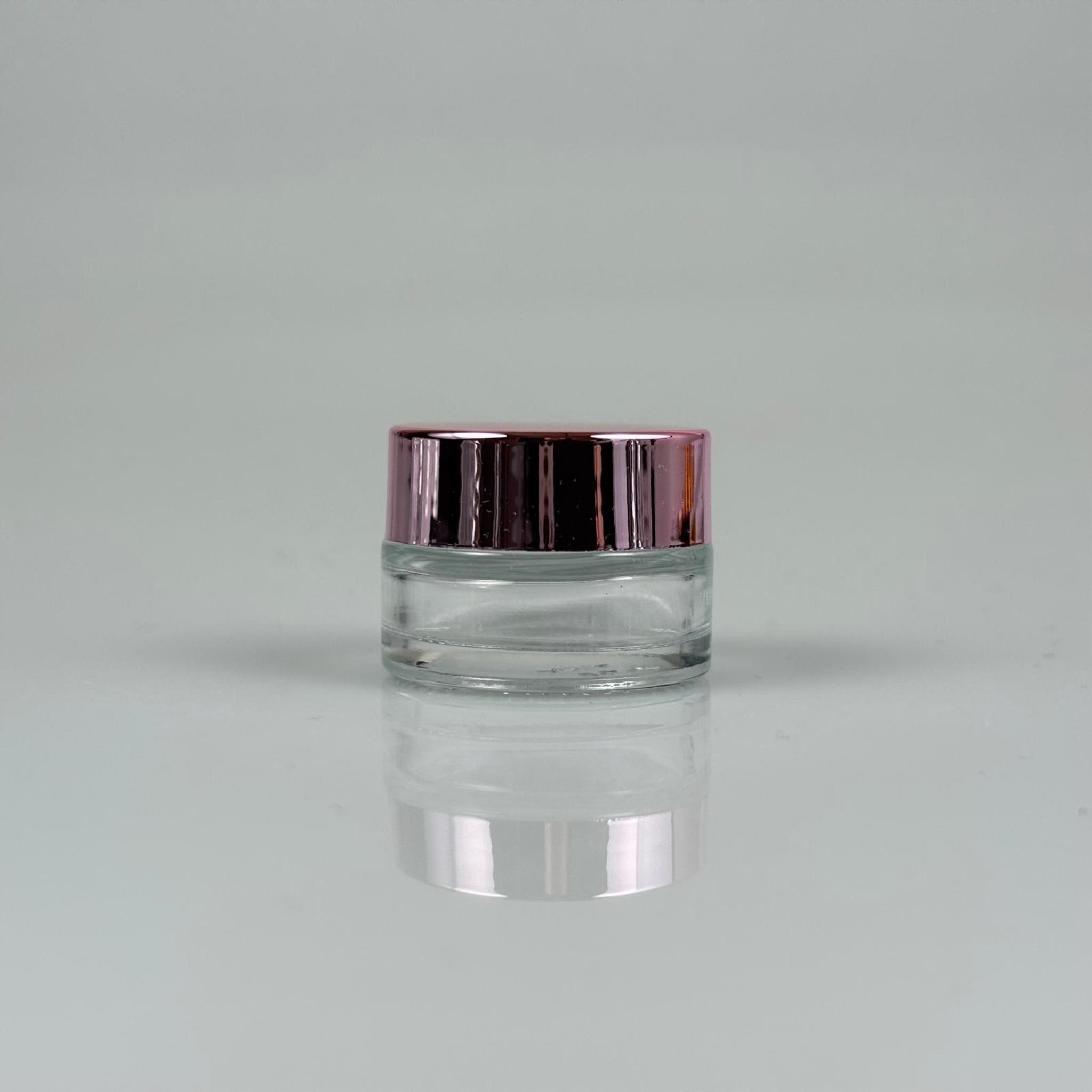 5 CC ŞEFFAF CAM KREM KAVANOZU + ROSE KAPAK + İÇ TIPA   - 5 ML Kozmetik ve Bakım Ürünleri İçin Cam Kavanozları