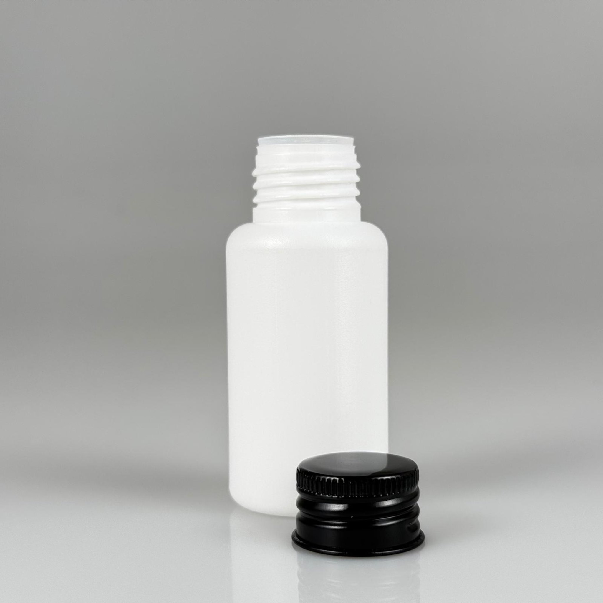 50 CC BEYAZ POLİETİLEN PLASTİK ASETON ŞİŞESİ ( 24 AĞIZ ) + KÖPÜK CONTALI SİYAH METAL ALÜMİNYUM KAPAK + KOLONYA TIPALI TAKIM - 50 ML BEYAZ PLASTİK ASETON ŞİŞELERİ