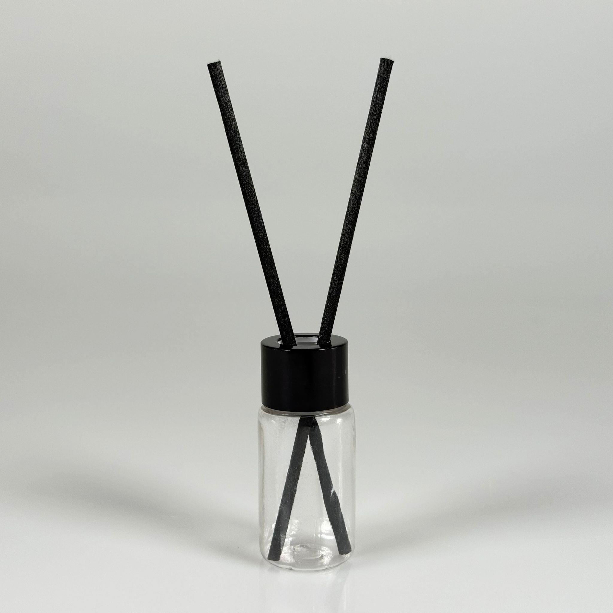 PLASTİK PET DİFÜZÖR  ODA KOKUSU BAMBU ŞİŞESİ - 10 ML SİLİNDİR - ŞİŞE + SİYAH METAL KAPAK + TIPA + 24 CM FİBER ÇUBUK