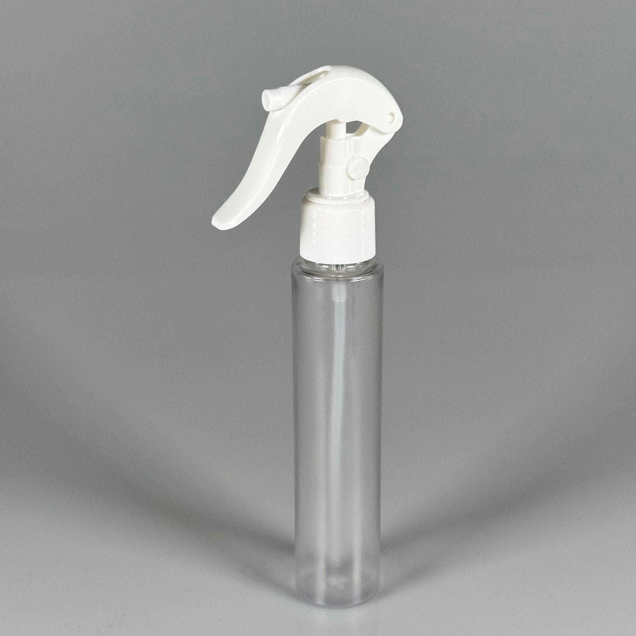 100 CC UZUN SİLİNDİR BUĞULU PET ŞİŞE (24 GR)  - BEYAZ MİNİ TRİGER SPREYLİ - 100 ML BİBERİYE SUYU, LAVANTA YAĞI, SAÇ SERUM, TONİK, ODA KOKUSU VB İÇİN PLASTİK KOZMETİK AMBALAJLARI