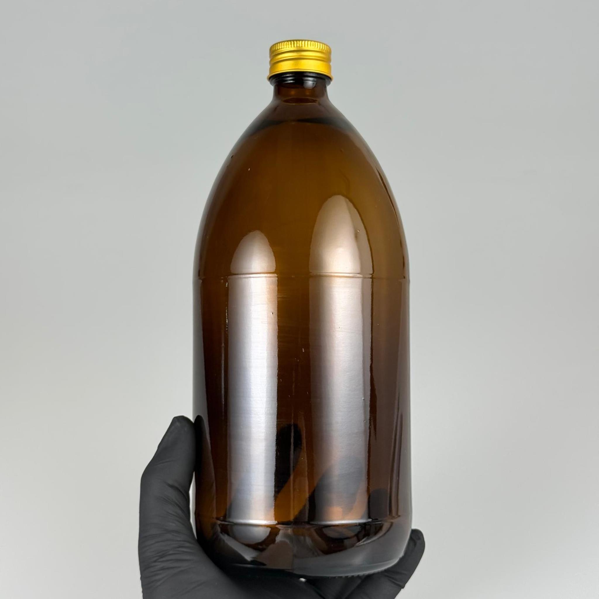 1000 CC AMBER TOMBUL ÖZEL SERİ CAM ŞİŞE - METAL ALÜMİNYUM GOLD KÖPÜK CONTALI KAPAKLI - 1000 ML CAM ECZA ŞİŞESİ - KAHVERENGİ