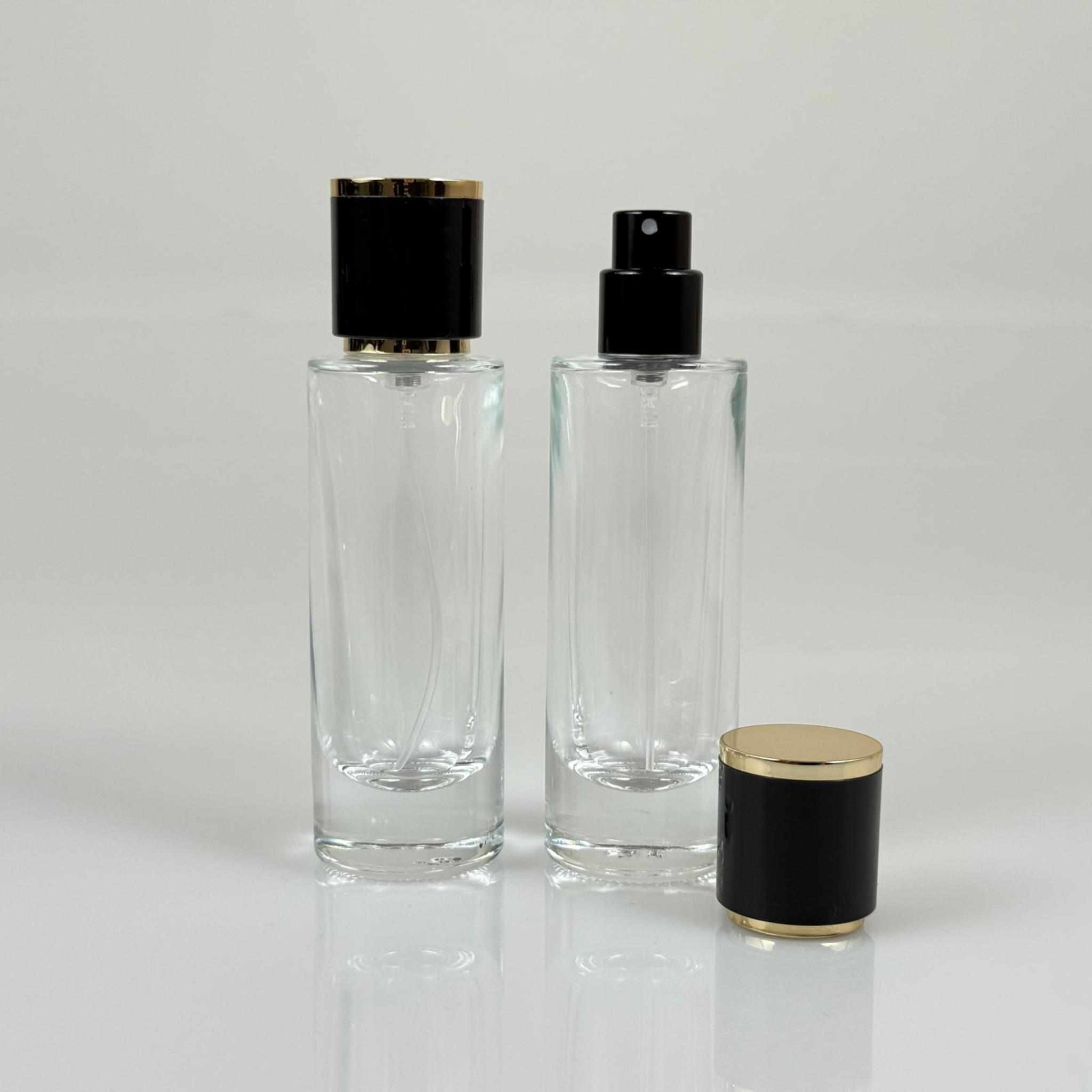 30 ML SİLİNDİR UZUN MODEL PARFÜM ŞİŞESİ - SİYAH METAL SPREYLİ + GOLD SİYAH KAPAKLI (AĞIZ 15 MM GEÇME KOLAY KAPAMA)