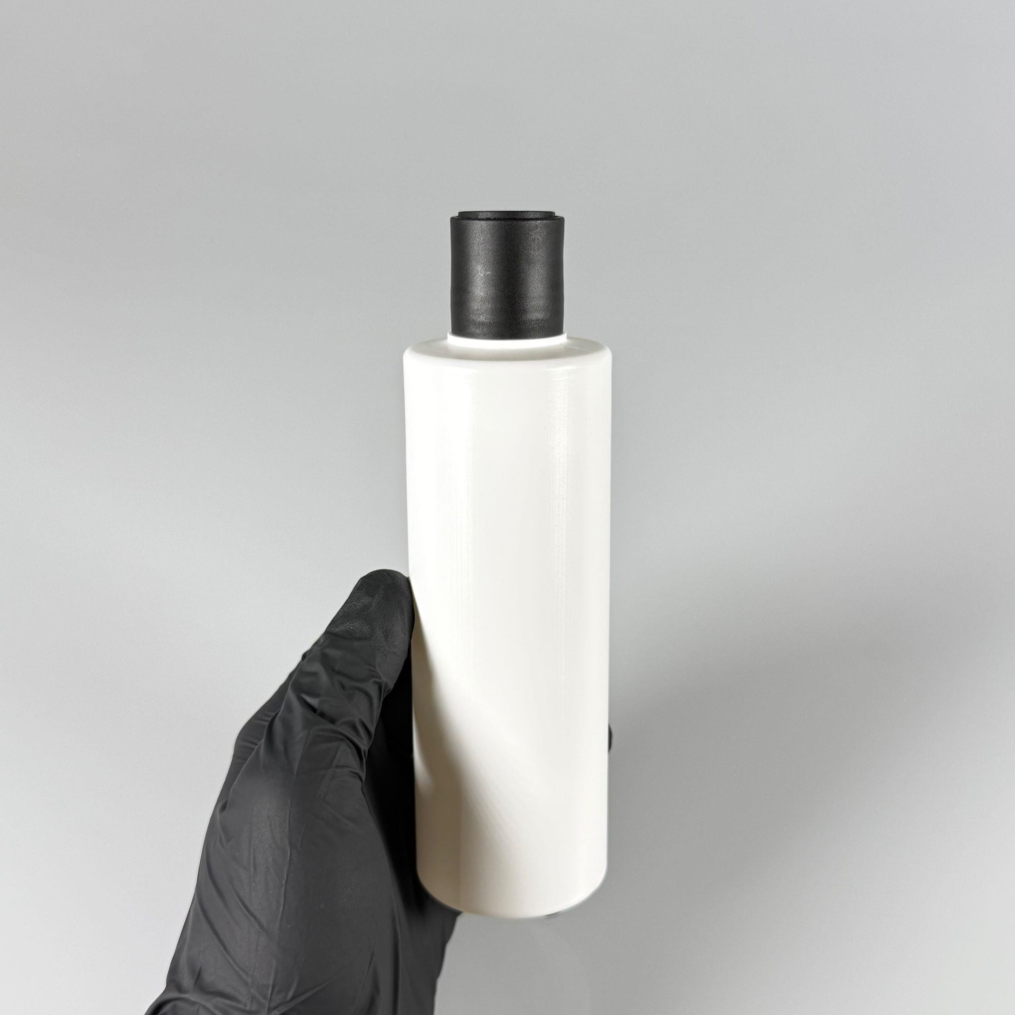 200 CC (SİLME 250 CC) BEYAZ SİLİNDİR MODEL MAT SERT POLİETİLEN ŞİŞE - SİYAH DİSKTOP ŞAMPUAN KAPAKLI - 200 ML BEYAZ PLASTİK ŞİŞE