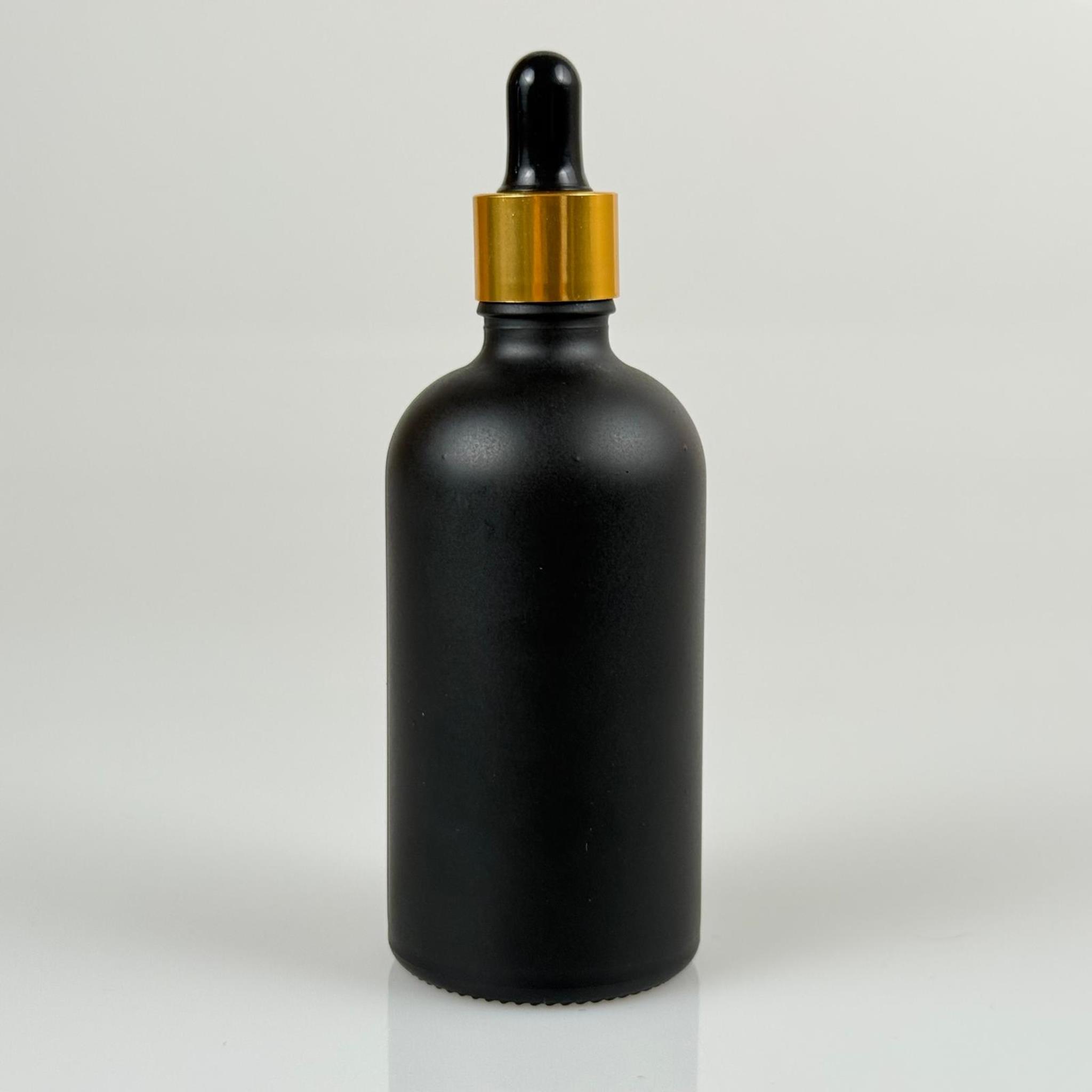 100 CC MAT SİYAH CAM ŞİŞE - CAM DAMLALIKLI TAKIM - 100 ML SİYAH CAM DAMLALIKLI CAM ŞİŞE - SİYAH EMZİK + GOLD METAL KAPAK