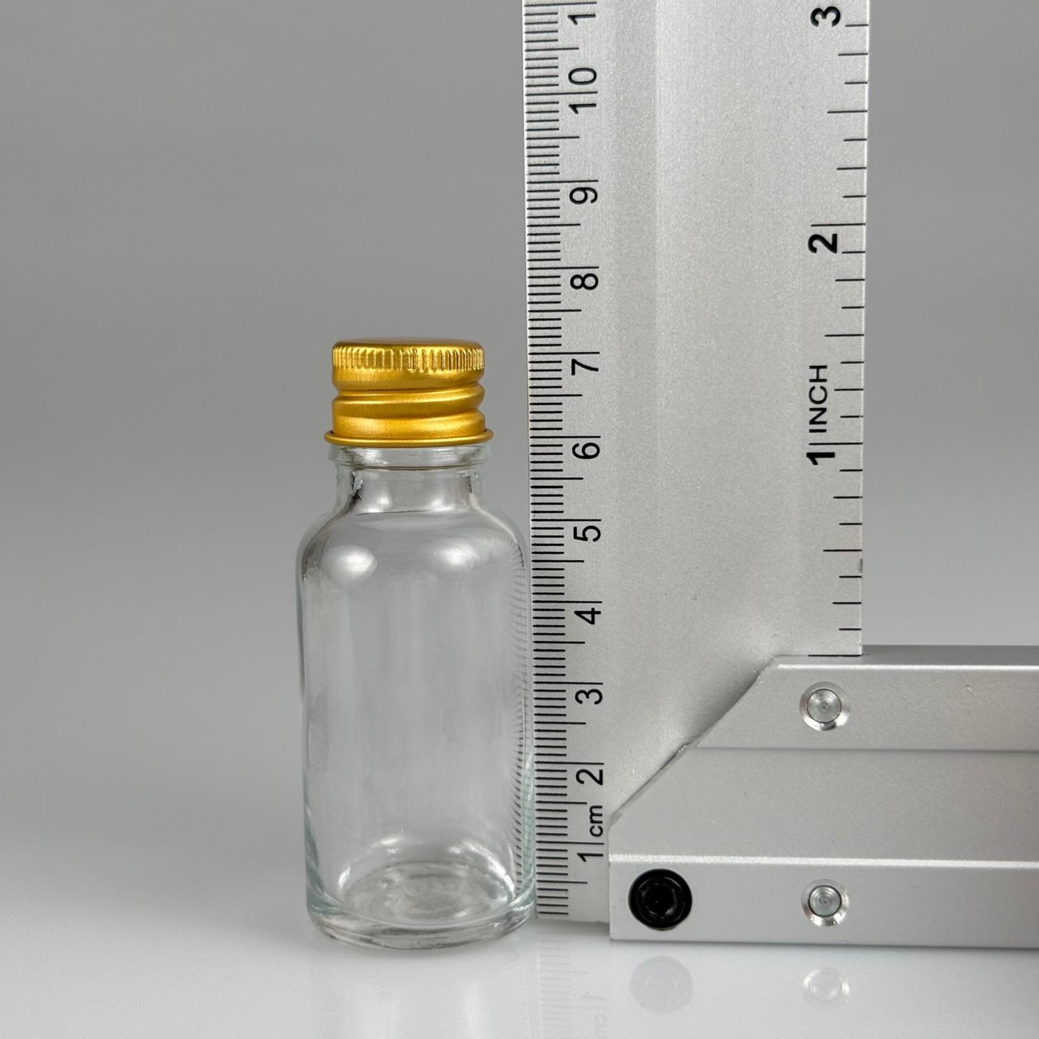 20 CC ŞEFFAF CAM ŞİŞE + KÖPÜK CONTALI GOLD ALÜMİNYUM METAL KAPAKLI TAKIM - 20 ML ŞEFFAF CAM ŞİŞE