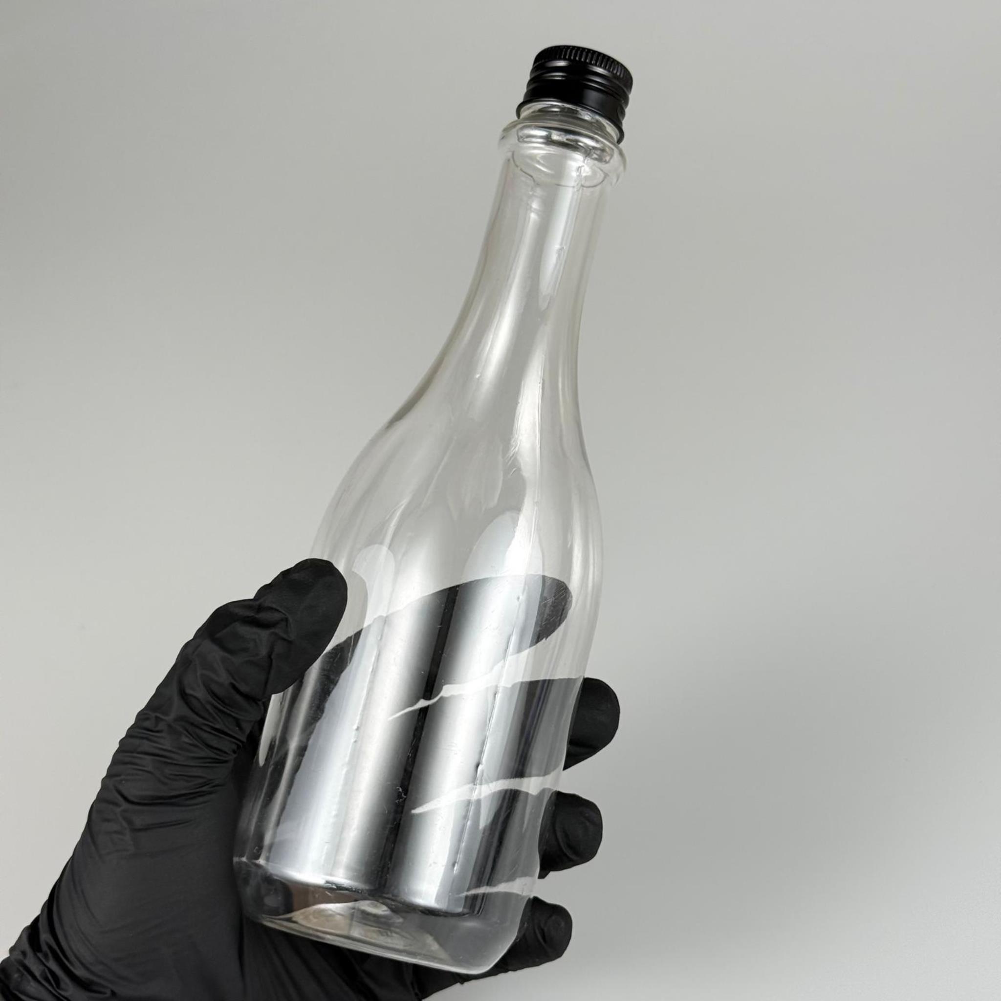 400 CC ŞEFFAF ELİT MODEL PET ŞİŞE (24 AĞIZ) + KÖPÜK CONTALI SİYAH METAL ALÜMİNYUM KAPAK - 400 ML PALSTİK ŞİŞE