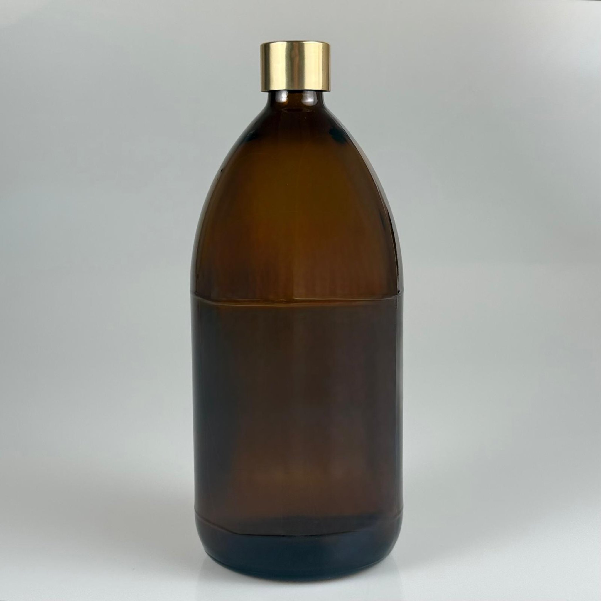 1000 CC AMBER CAM ŞİŞE + ALÜMİNYUM KAPLAMALI GOLD KAPAKLI TAKIM - 1000 ML KAHVERENGİ CAM ŞİŞE