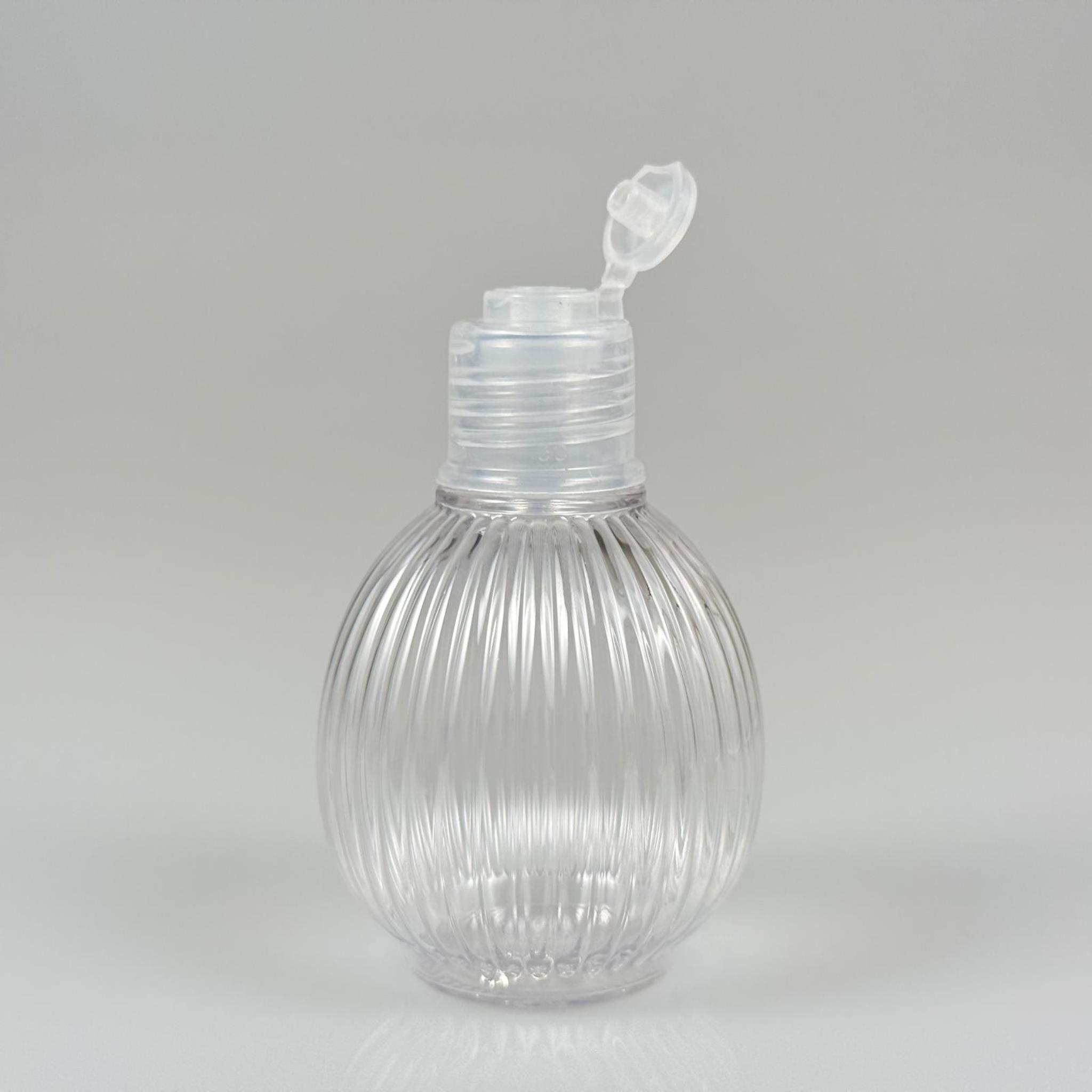 50 CC TOP ÇİZGİLİ DESENLİ 18 MM ŞEFFAF YENİ MODEL FLİPTOP KAPAKLI PET ŞİŞE - 50 ML TOP MODEL ÇİZGİLİ YENİ MODEL FLİPTOP KAPAKLI PLASTİK ŞİŞE