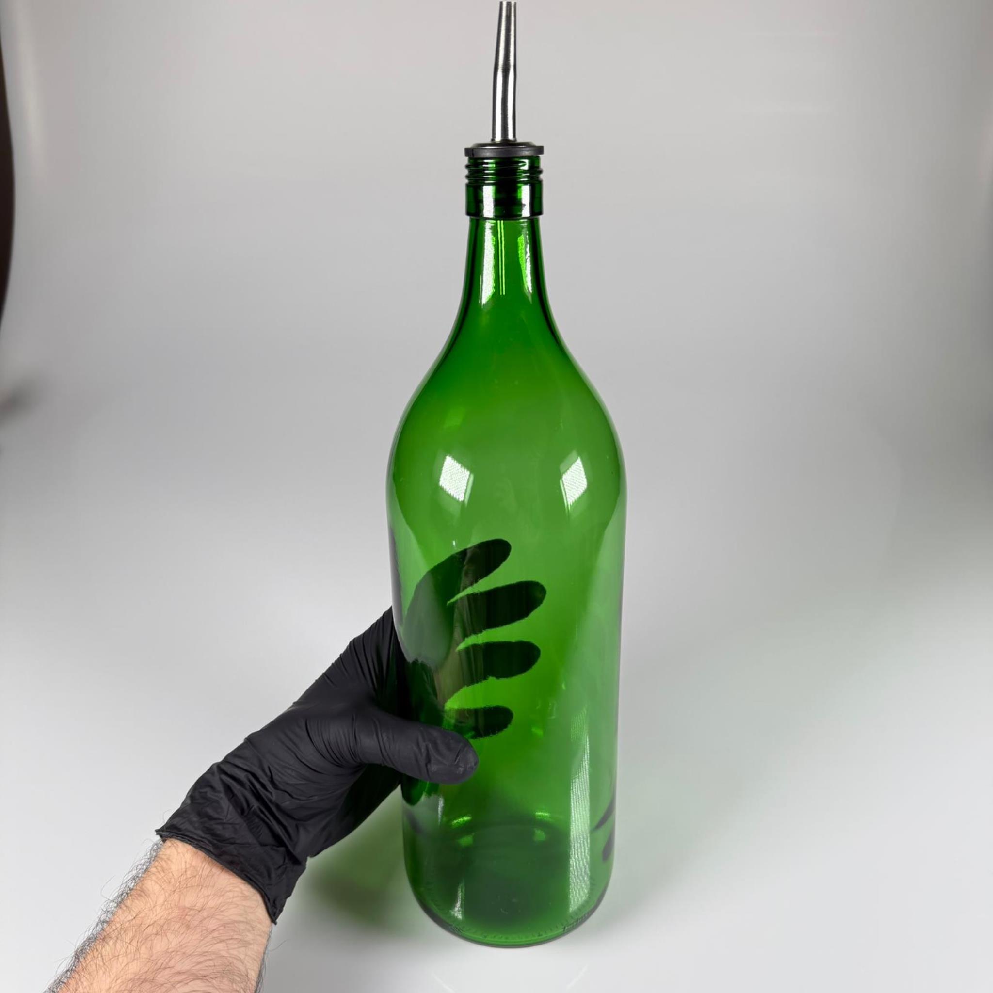 2000 CC YEŞİL CAM ŞİŞE - ÇELİK YAĞDANLIK TIPALI AKITICILI - 2 LİTRE YEŞİL CAM ŞİŞE - 2 LİTRE YAĞLIK SİRKELİK ŞİŞESİ