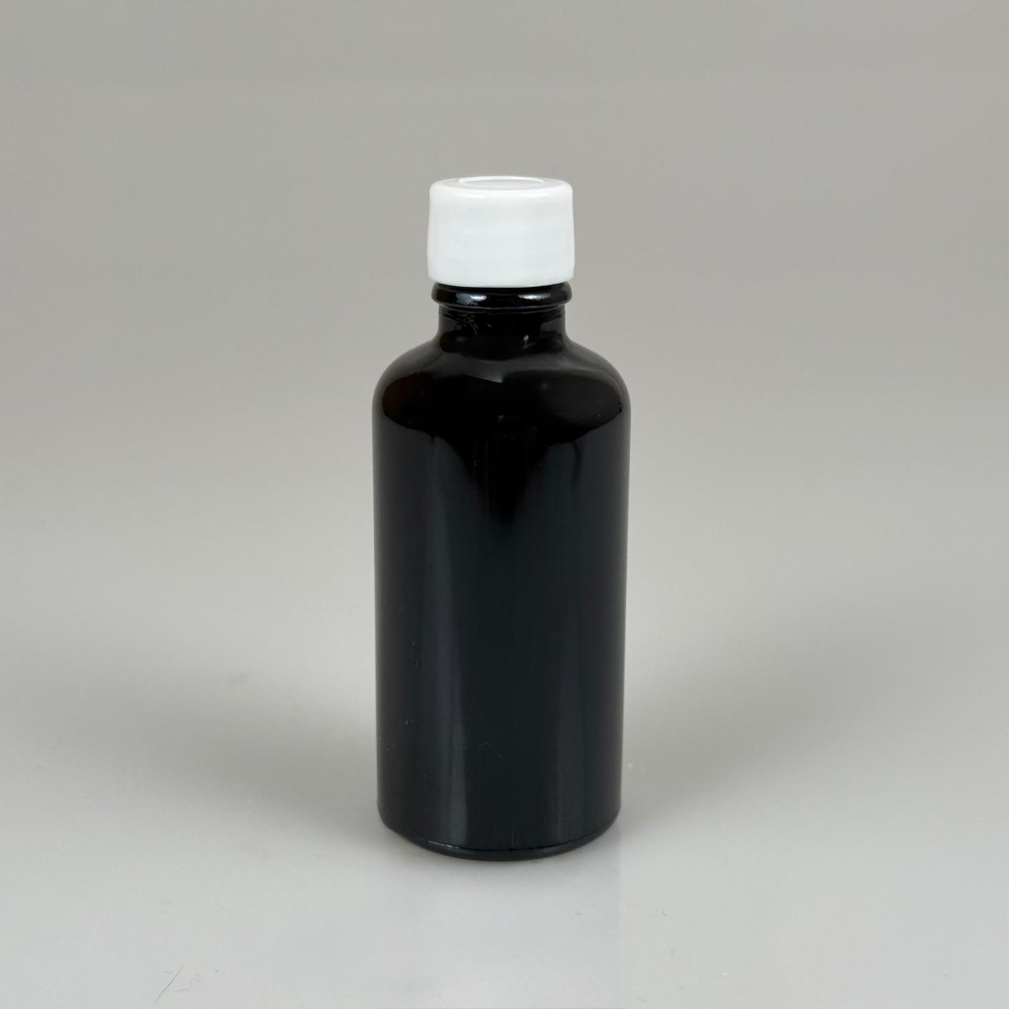 50 CC SİYAH CAM ŞİŞE + KENDİNDEN CONTALI SIZDIRMAZ BEYAZ KAPAK - 50 ML KAPAKLI SİYAH CAM ŞİŞE