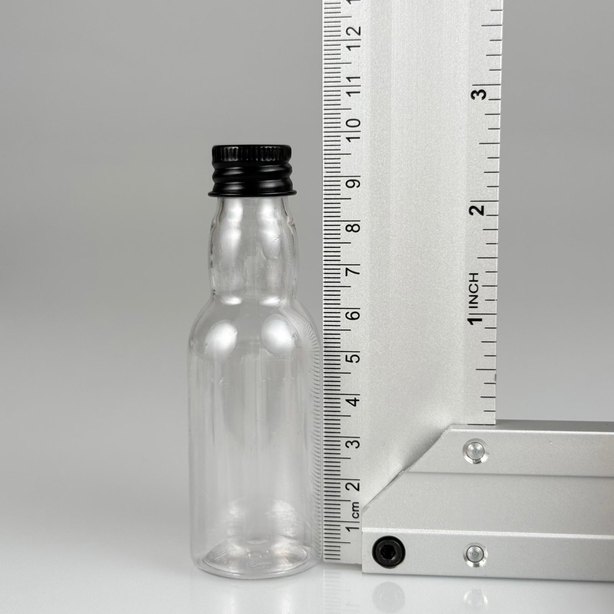 40 CC ŞEFFAF UZUN BOĞAZLI PET ŞİŞE + KÖPÜK CONTALI SİYAH ALÜMİNYUM METAL KAPAKLI TAKIM - 40 ML BOĞAZLI PET ŞİŞE