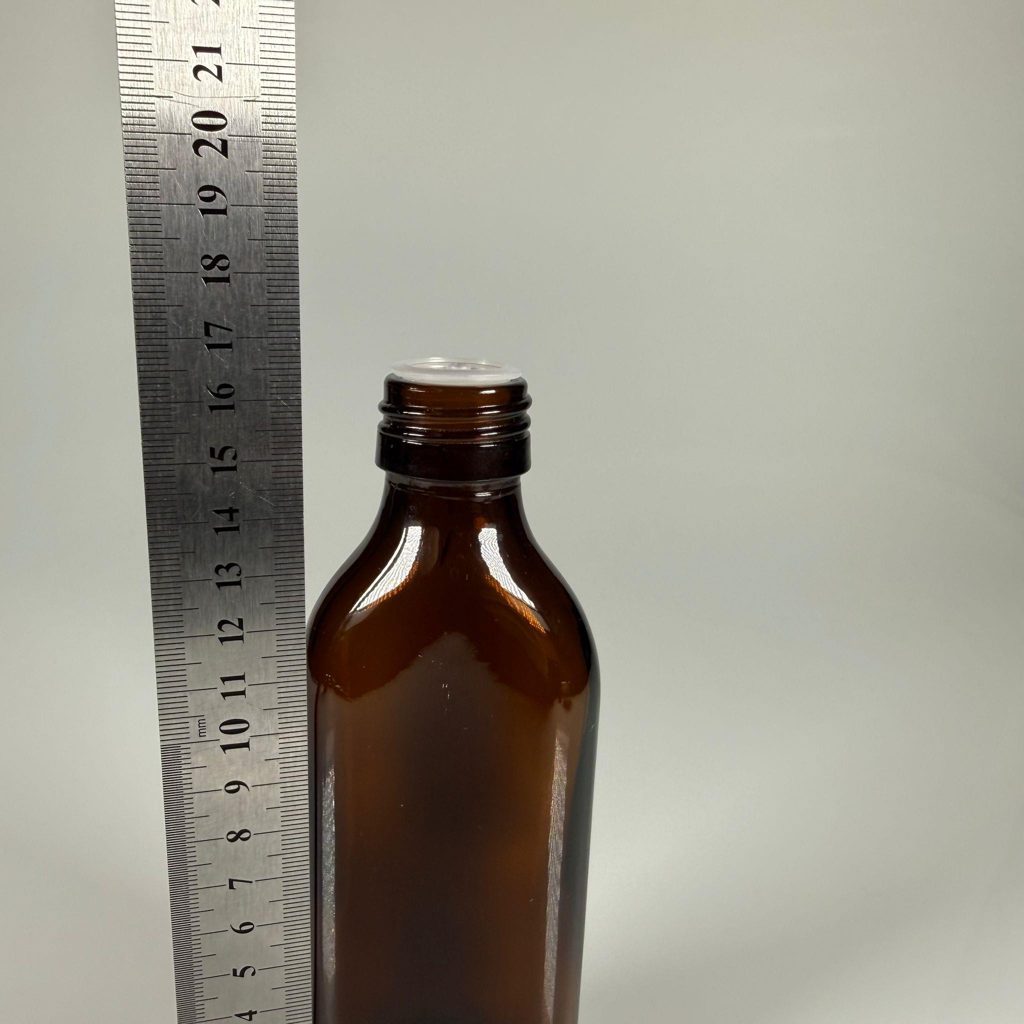 150 ML YASSI DOLUMU KOLAY, GENİŞ AĞIZLI İÇTEN DAMLALIKLI ŞİŞE (28 MM AĞIZ)  - 150 CC SİYAH CONTALI KAPAKLI İÇTEN DAMLALIKLI CAM ECZA ŞİŞESİ - AMBER KAHVERENGİ