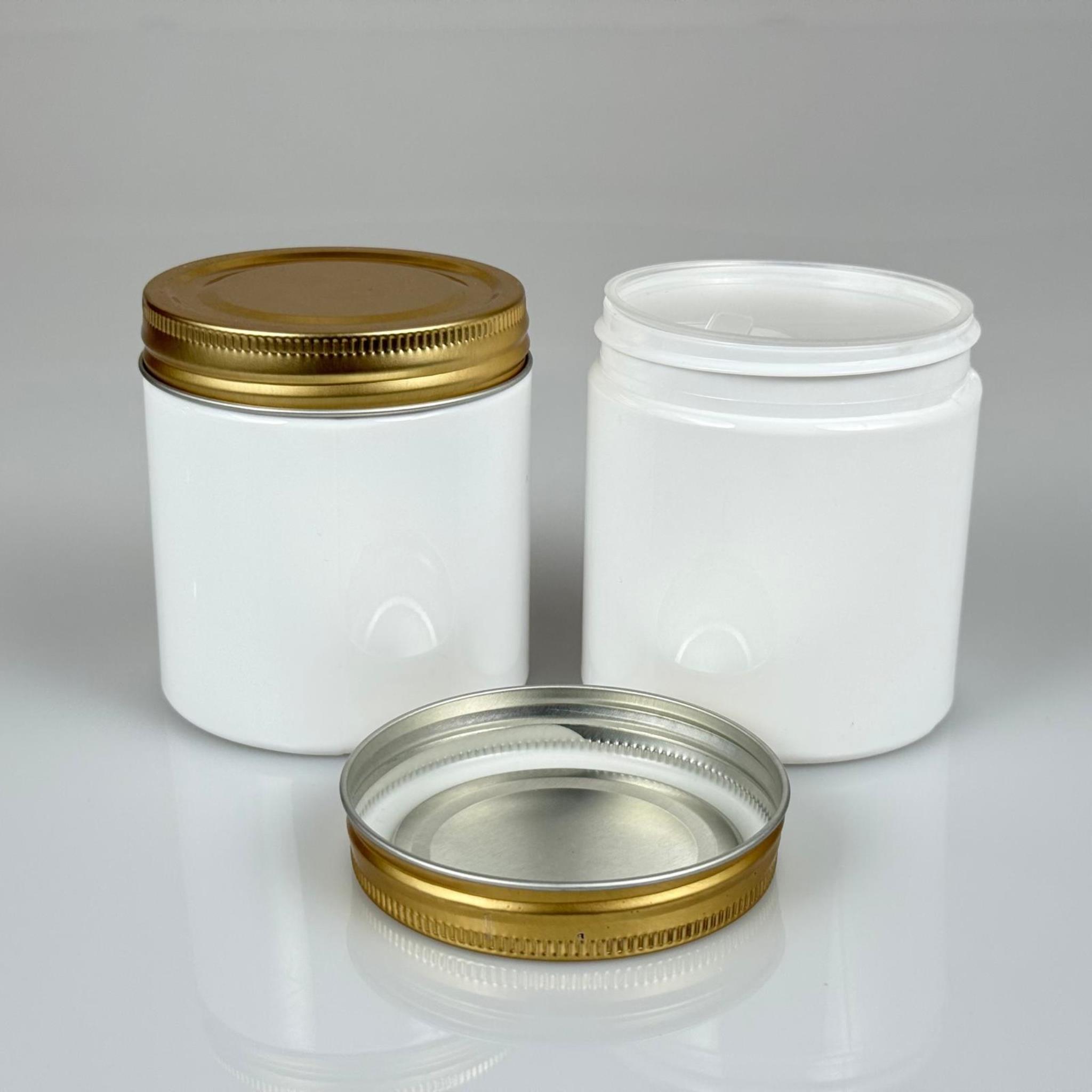 250 ML SERT PET KAVANOZ + GOLD METAL KAPAK + İÇ TIPA - 250 CC KALIN BEYAZ PLASTİK KAVANOZ GOLD METAL KAPAKLI İÇ TIPALI TAKIM - KREM KAVANOZLARI