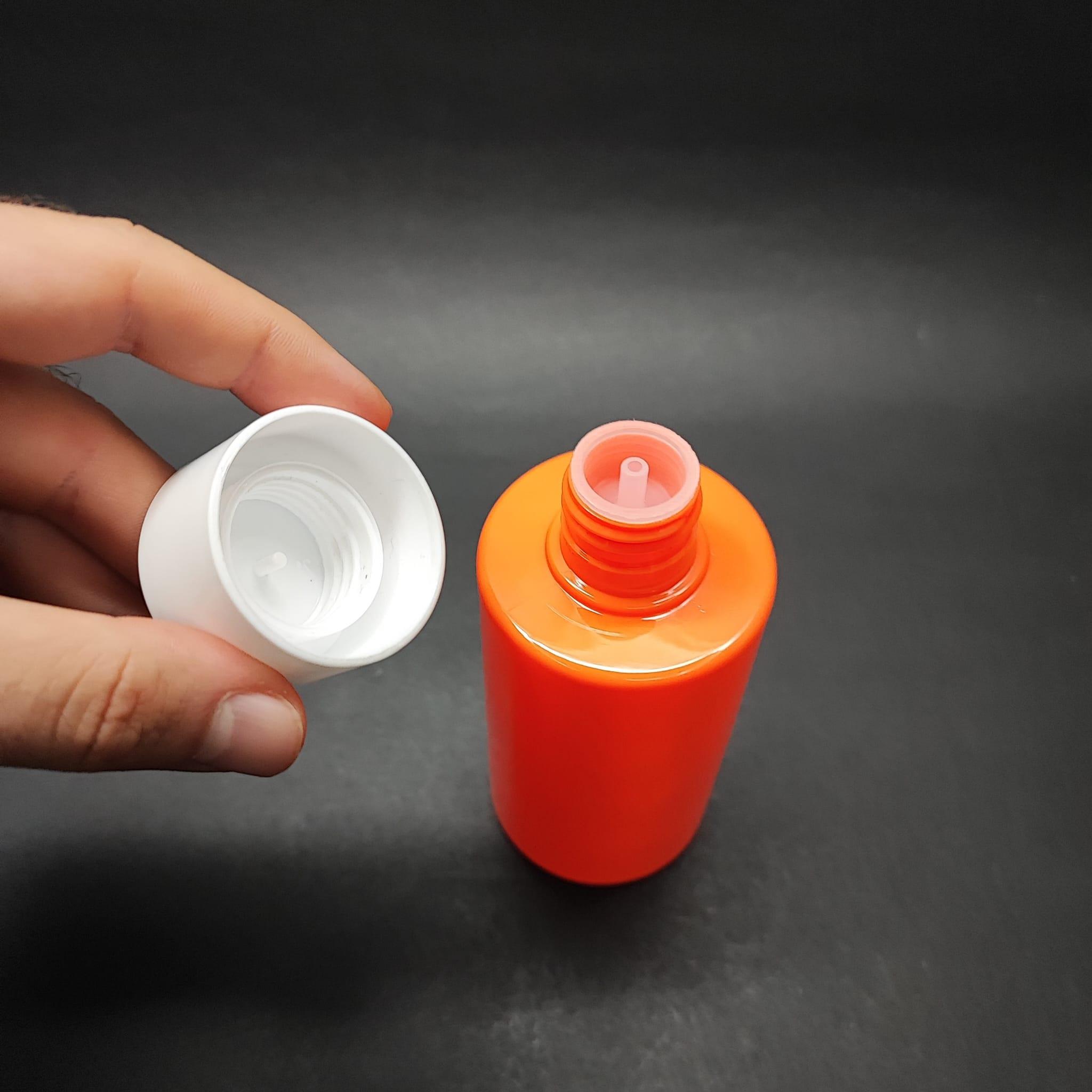 200 CC KÜT BOYUNLU SİLİNDİR PET ŞİŞE (24 GR) - BEYAZ KOLONYA LOSYON KAPAK + TIPA - 200 ML PLASTİK ŞİŞE - TURUNCU