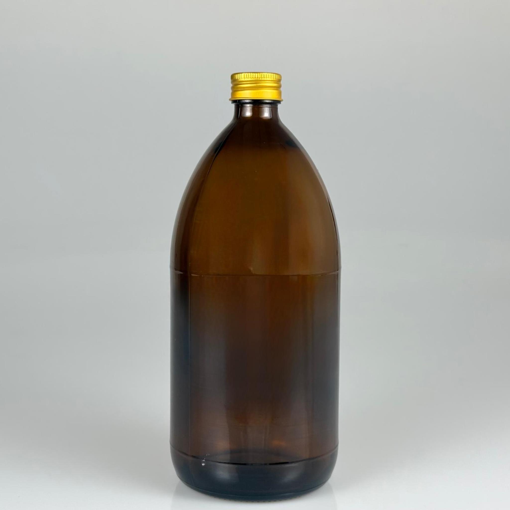 1000 CC AMBER TOMBUL ÖZEL SERİ CAM ŞİŞE - METAL ALÜMİNYUM GOLD KÖPÜK CONTALI KAPAKLI - 1000 ML CAM ECZA ŞİŞESİ - KAHVERENGİ