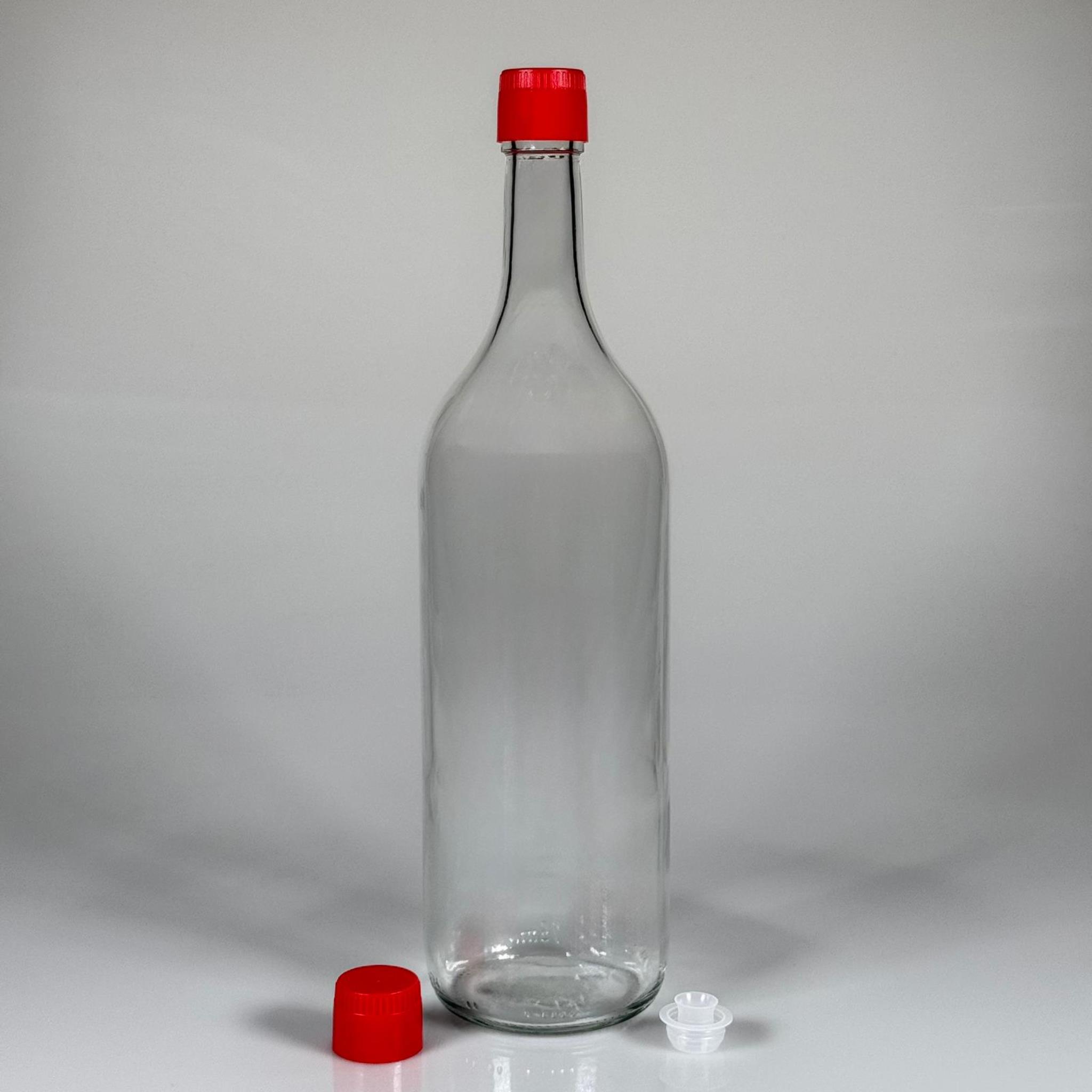 1500 CC CAM ŞİŞE ŞEFFAF - KIRMIZI AKITICILI DROP STOP KAPAKLI - 1500 ML CAM ŞİŞE - 1,5 LT CAM ŞİŞE