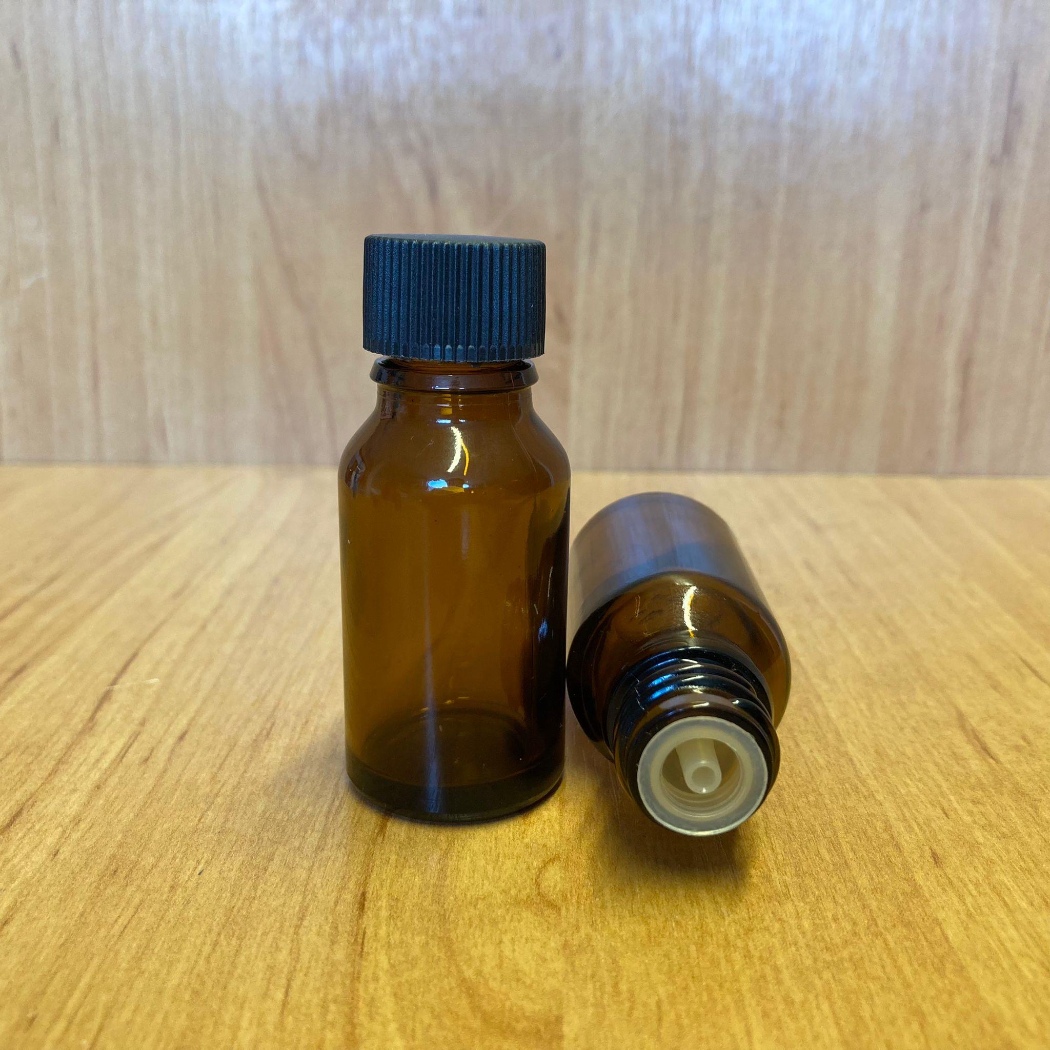 15 CC AMBER İÇTEN DAMLALIKLI - SİYAH PLASTİK KAPAKLI CAM ŞİŞE - 15 ML KOLONYA TIPALI CAM ŞİŞE