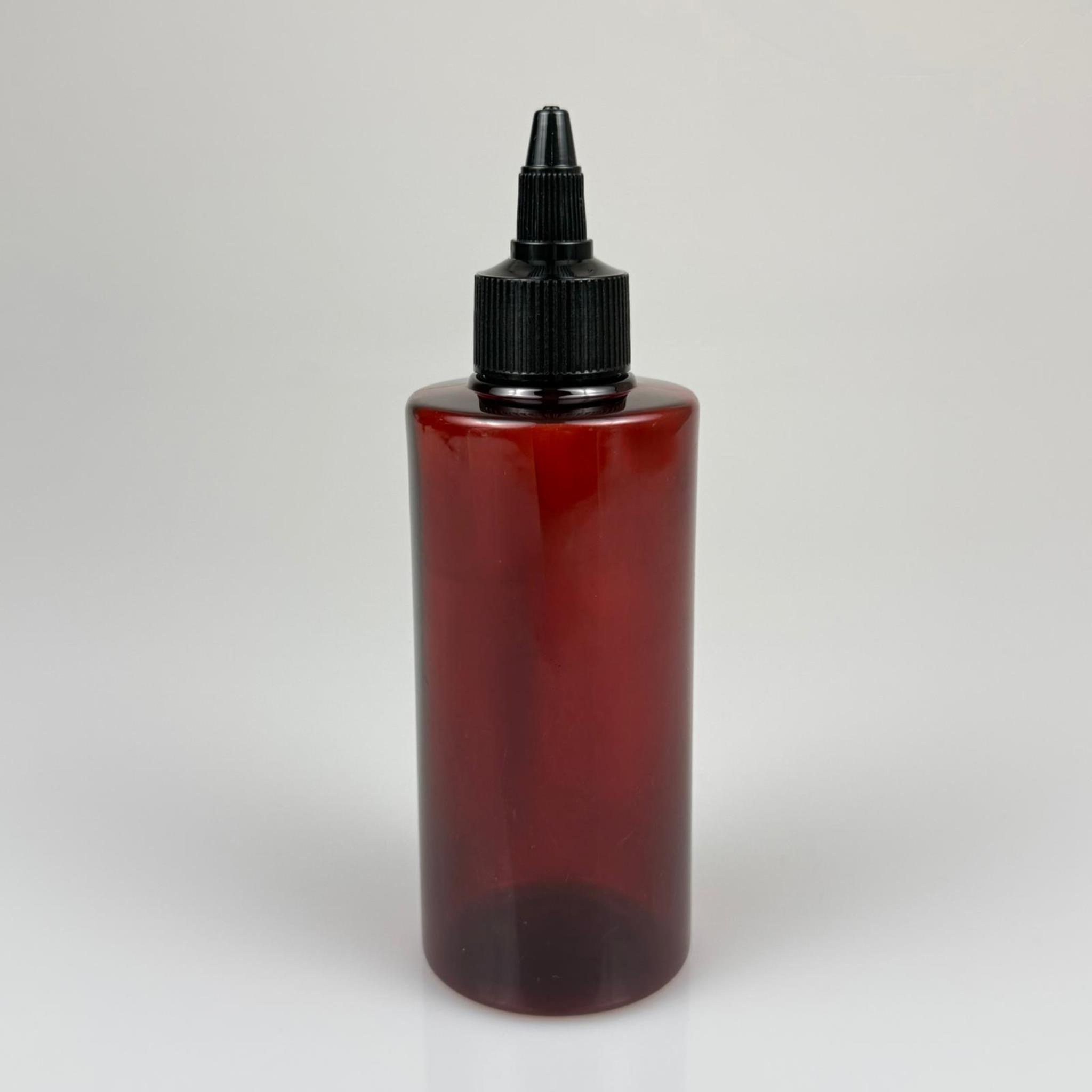 YAĞ, SOS, ACI SOS, SİRKE, SRIRACHA, MÜREKKEP, TUTKAL AKITICI VB BOŞ ŞİŞELERİ - SİYAH SİVRİ TWİST AKITICI KAPAK + 200 ML AMBER KÜT PET PLASTİK ŞİŞE TAKIM