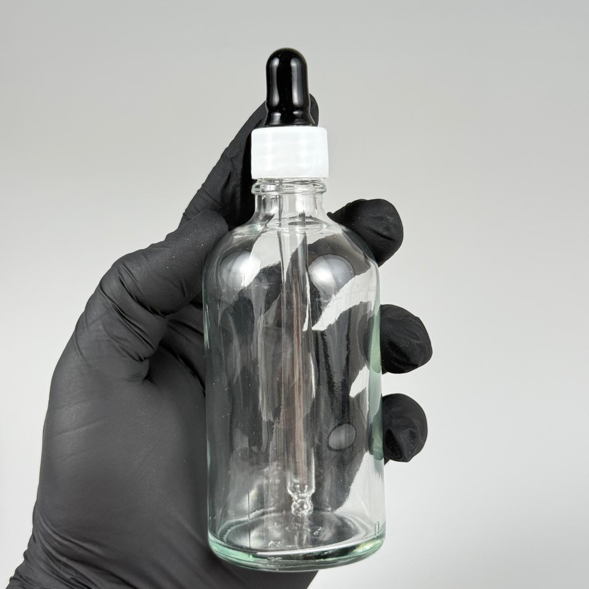 100 CC ŞEFFAF CAM DAMLALIKLI ŞİŞE - SİYAH EMZİK + BEYAZ DÜZ KAPAK + CAM PİPET TAKIM - 100 ML DAMLALIKLI ŞİŞE SETİ