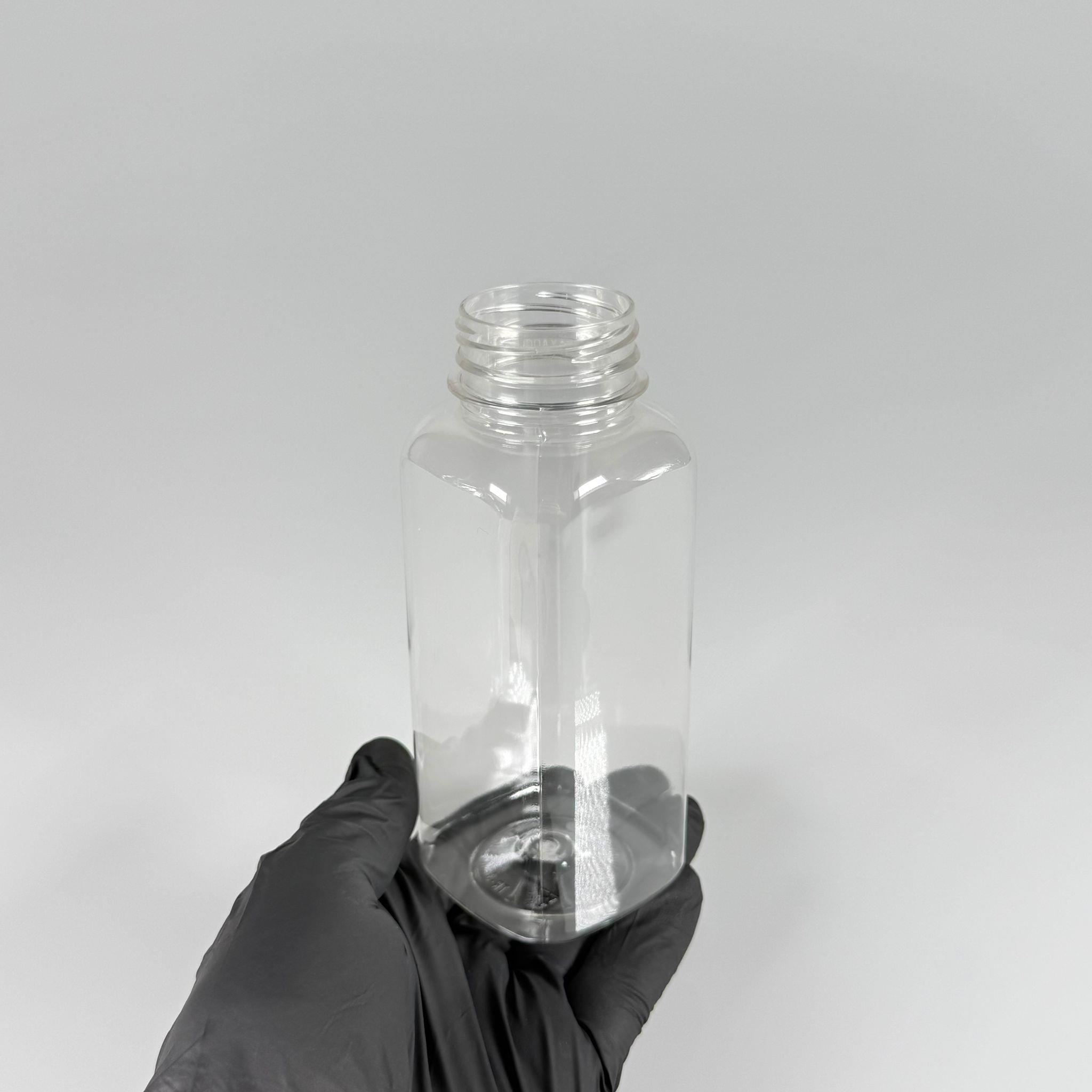 300 CC KÖŞELİ KARE PET ŞİŞE (18,5 GR) - 38 MM GENİŞ AĞIZLI KAPAKSIZ - 300 ML DETOX, MEYVE SUYU, SMOOTHIE, AYRAN, SÜT, MEŞRUBAT VB İÇİN BOŞ PLASTİK ŞİŞELER