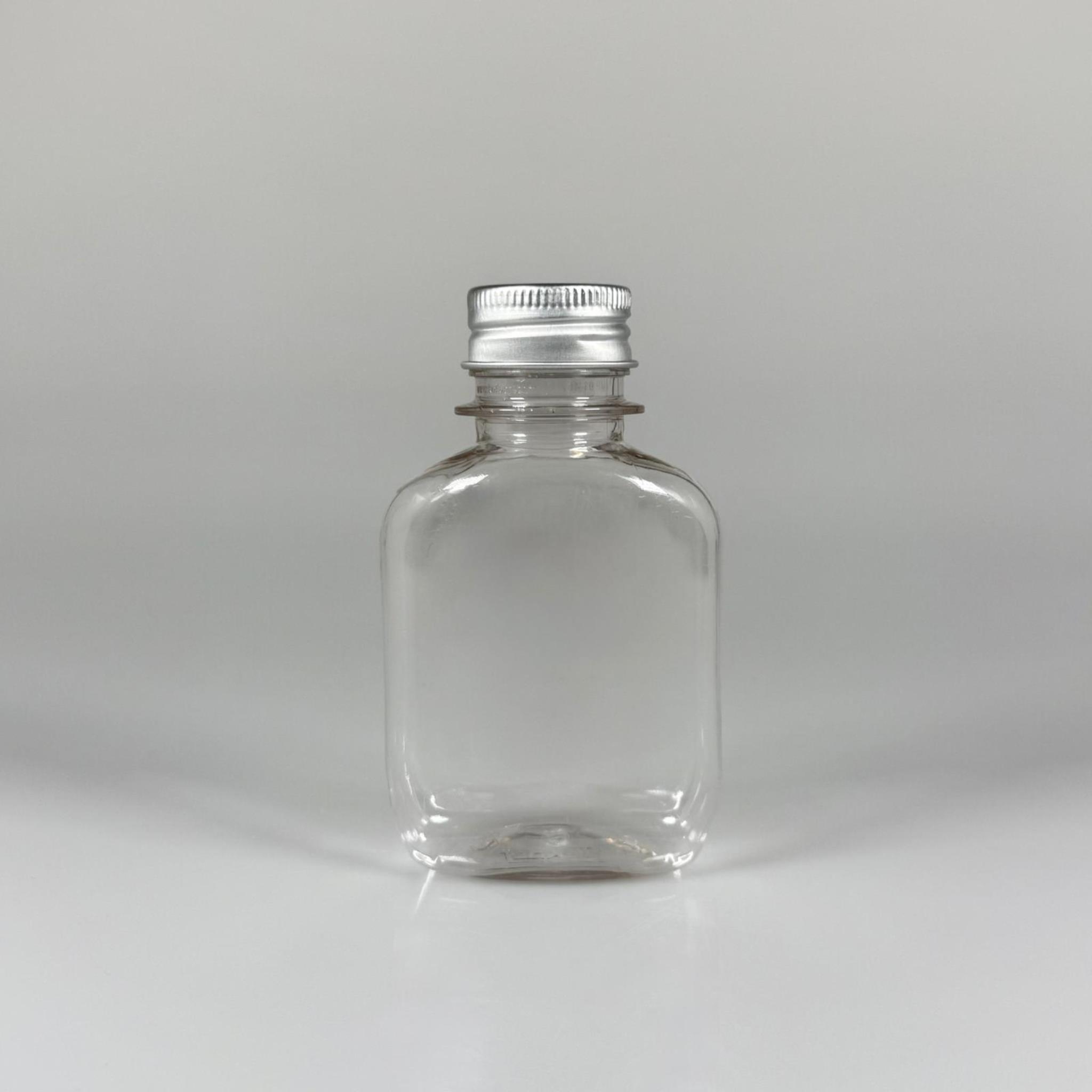 100 ML YASSI METAL KAPAKLI PET ŞİŞE - 100 CC CONTALI GÜMÜŞ ALÜMİNYUM KAPAKLI PLASTİK ŞİŞE