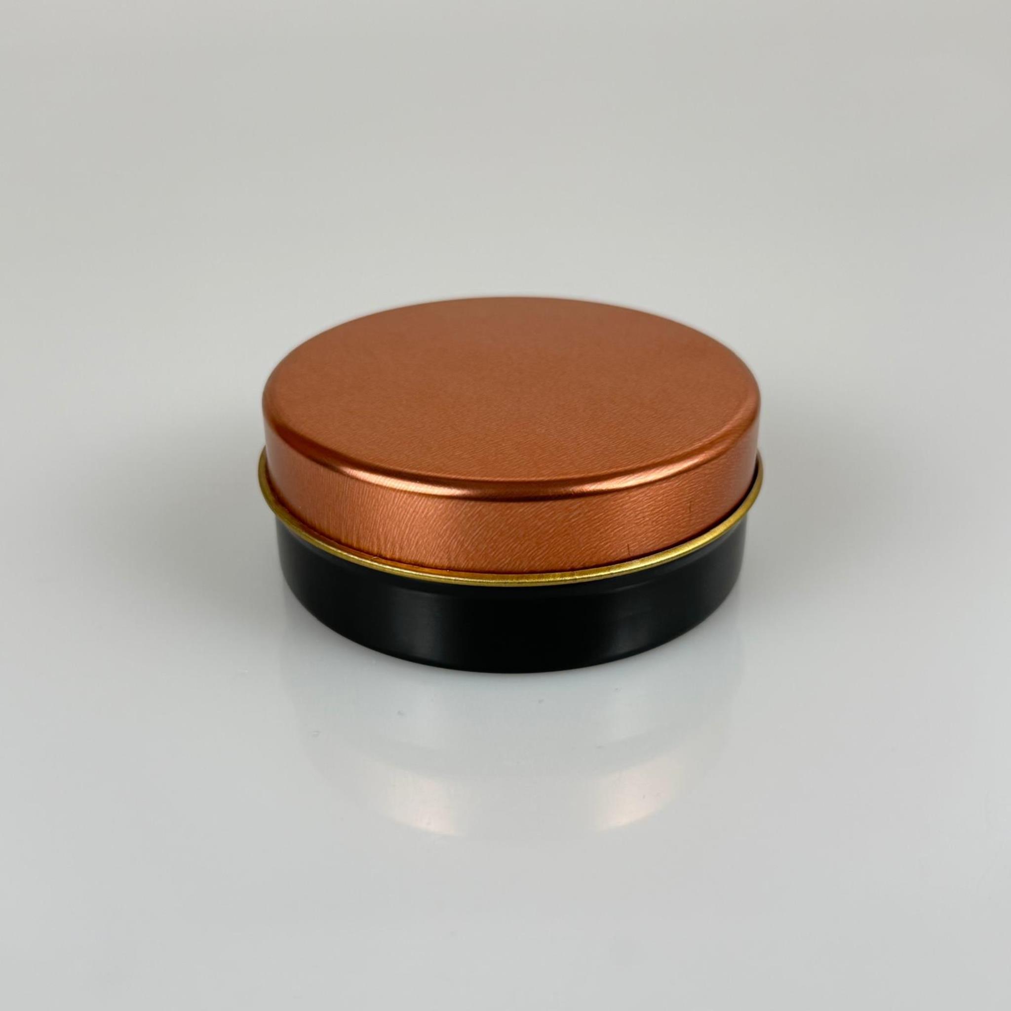 100 CC TENEKE KUTU - SİYAH - ROSE KAPAKLI - METAL AMBALAJ - MUM TENEKESİ 77 X 28 MM