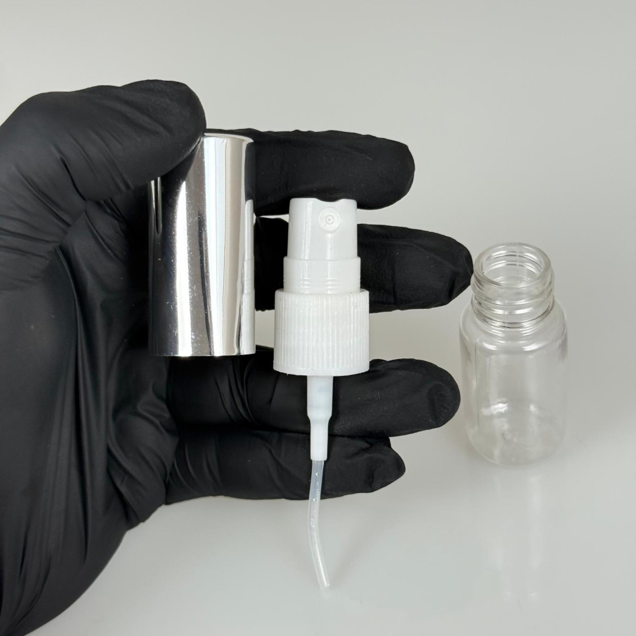 10 ML PET KOLONYA, PARFÜM VB ŞİŞELERİ - METAL ALÜMİNYUM GÜMÜŞ KAPAK + VİDALI SPREY + 10 CC SHOT ŞİŞE SET TAKIM