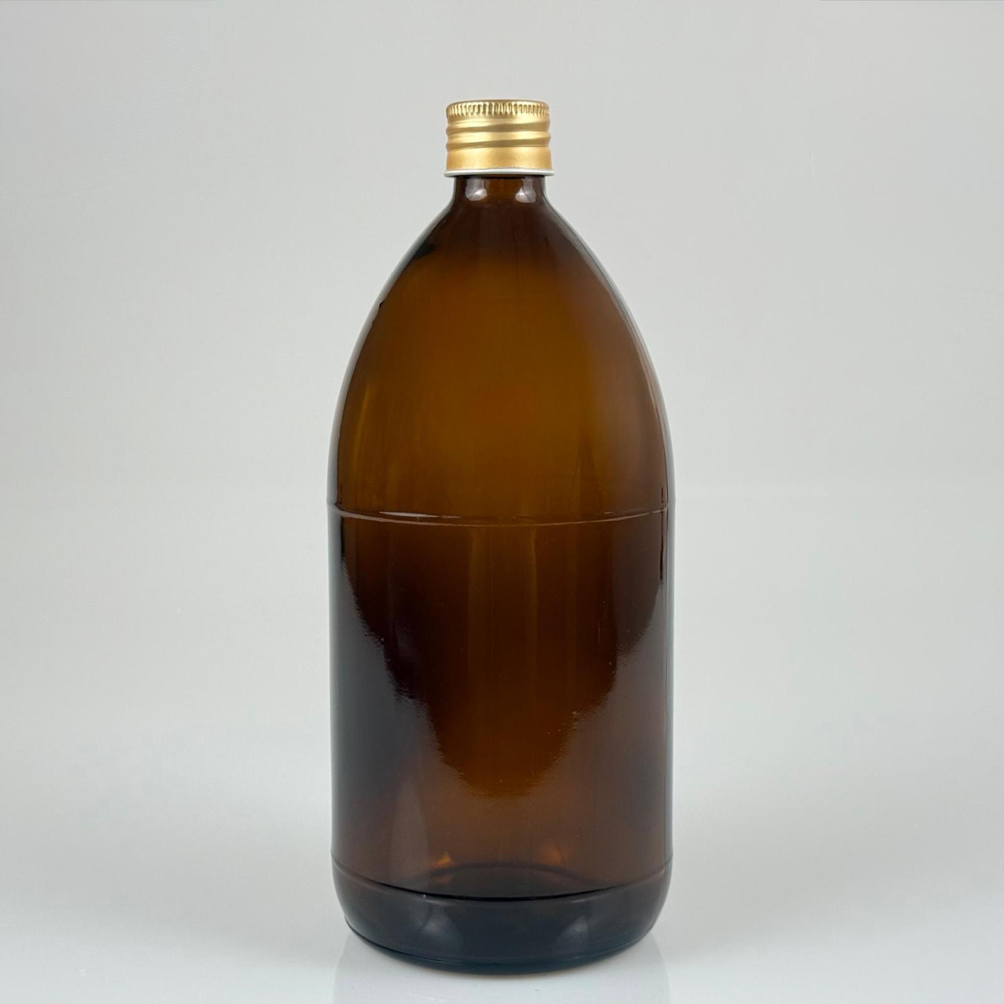 1000 CC AMBER TOMBUL ÖZEL SERİ CAM ŞİŞE - METAL ALÜMİNYUM GOLD KÖPÜK CONTALI KAPAKLI - 1000 ML CAM ECZA ŞİŞESİ - KAHVERENGİ