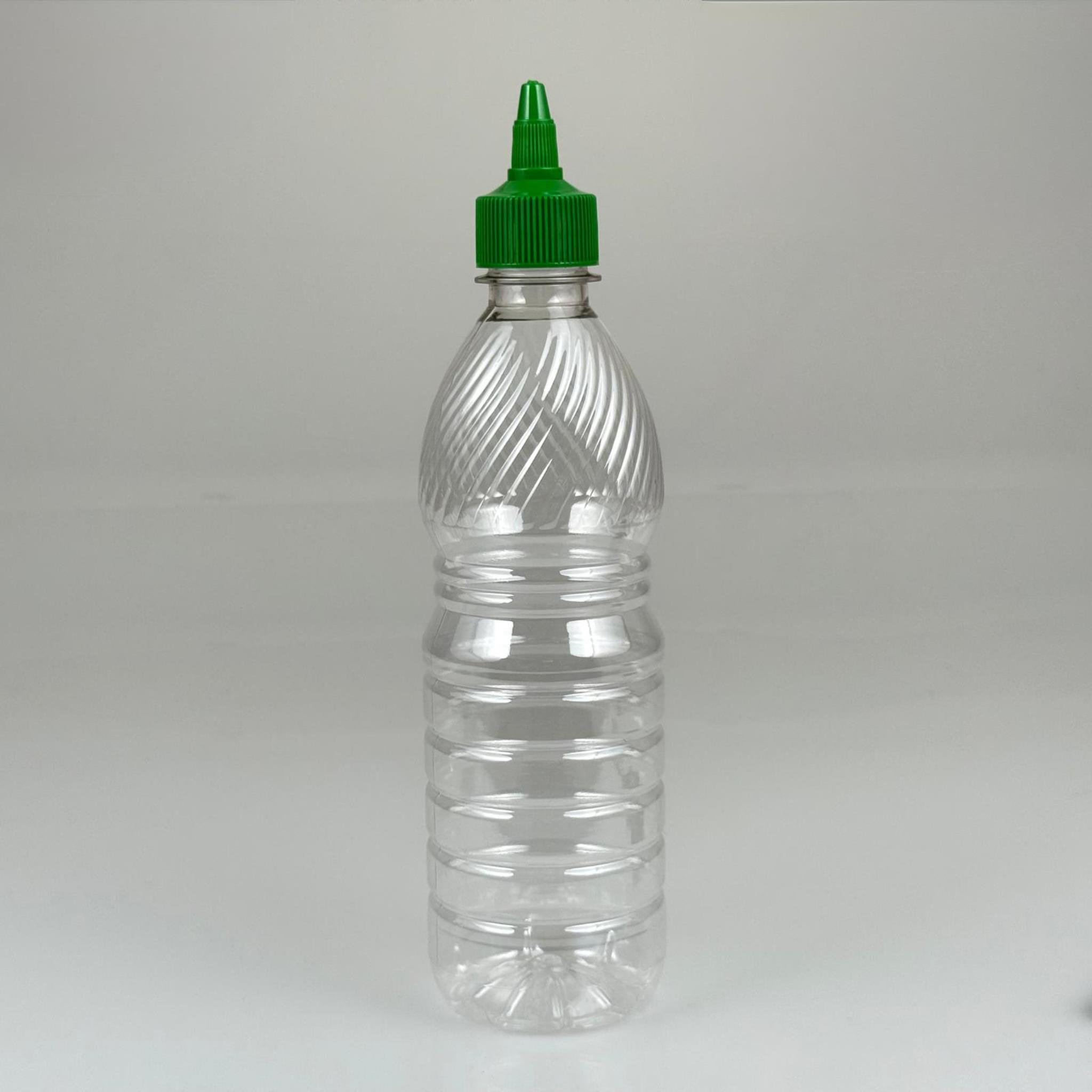 ZEYTİNYAĞI, SOS, ACI SOS, SİRKE, SRIRACHA VB BOŞ ŞİŞELERİ - YEŞİL SİVRİ TWİST AKITICI KAPAK + 500 ML ŞEFFAF KÜT PET PLASTİK ŞİŞE TAKIM