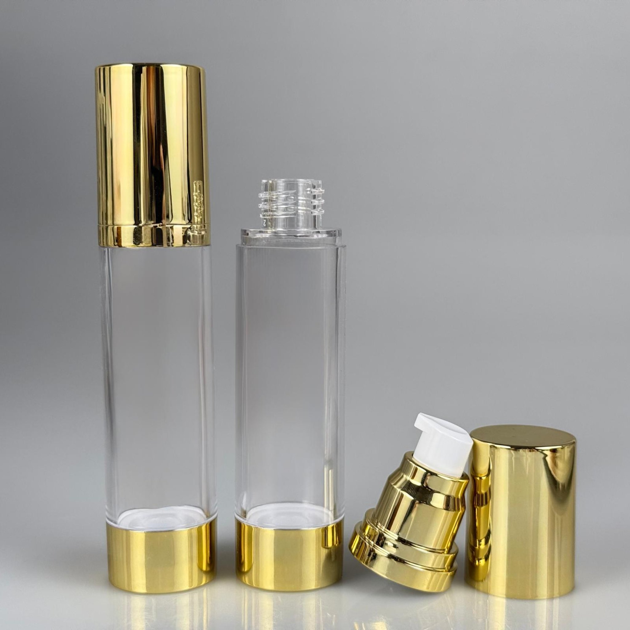 BOŞ KREM VE LOSYON ŞİŞESİ 50 ML BOŞ AİRLESS ŞİŞE - HAVASIZ POMPALI GOLD ASANSÖR AİRLESS ŞİŞE